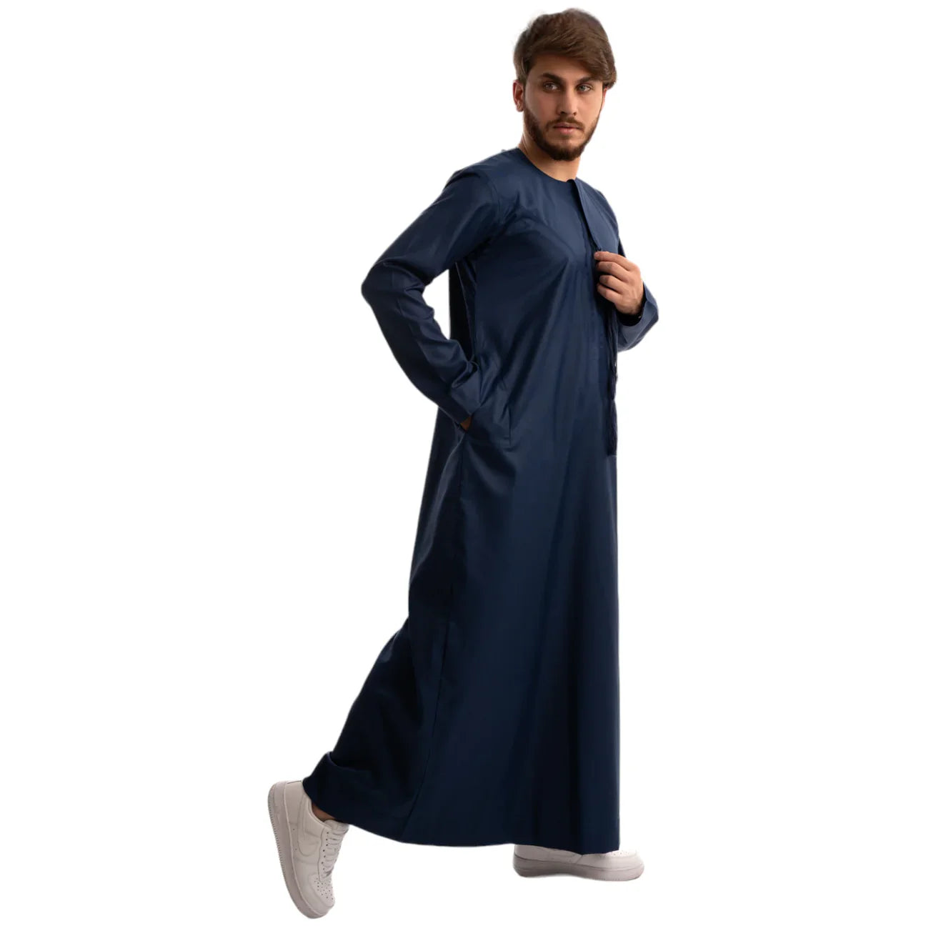 Premium Emirati Thobe for Men - Elegant Midnight Blue Traditional Arabic Jubbah - Perfect for Weddings, Eid & Special Occasions