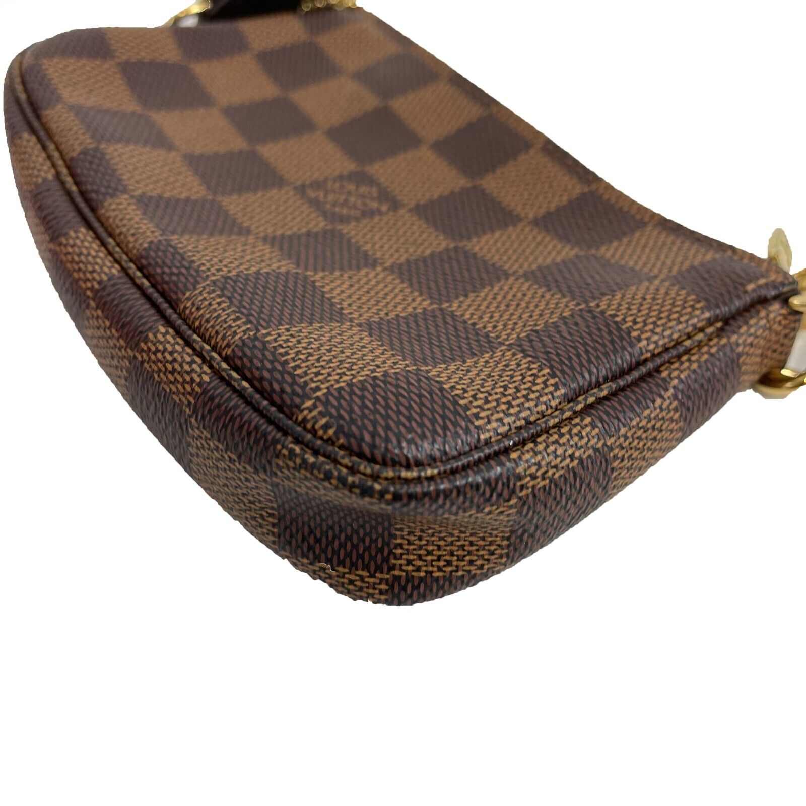 Louis Vuitton Mini Pochette Crossbody Bag - Damier Ebene Brown Leather Wallet on Chain WOC for Women | Perfect for Parties, Travel & Everyday Use