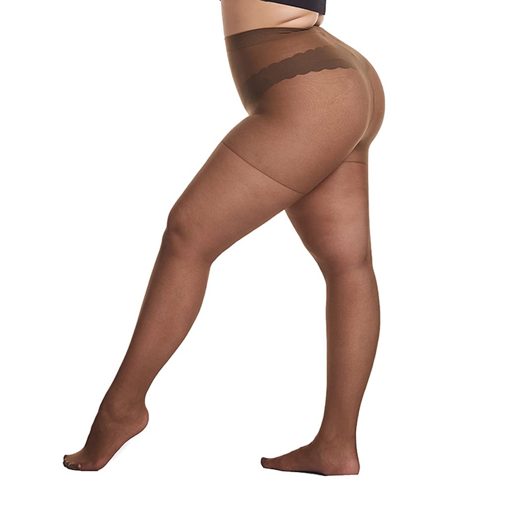 GPPZM Ultra-Thin Plus Size Pantyhose for Women - Super Elastic Queen Size Tights (120kg Capacity) - Comfortable Nylon Stockings - Brown One Size - Perfect for Office, Party & Everyday Wear