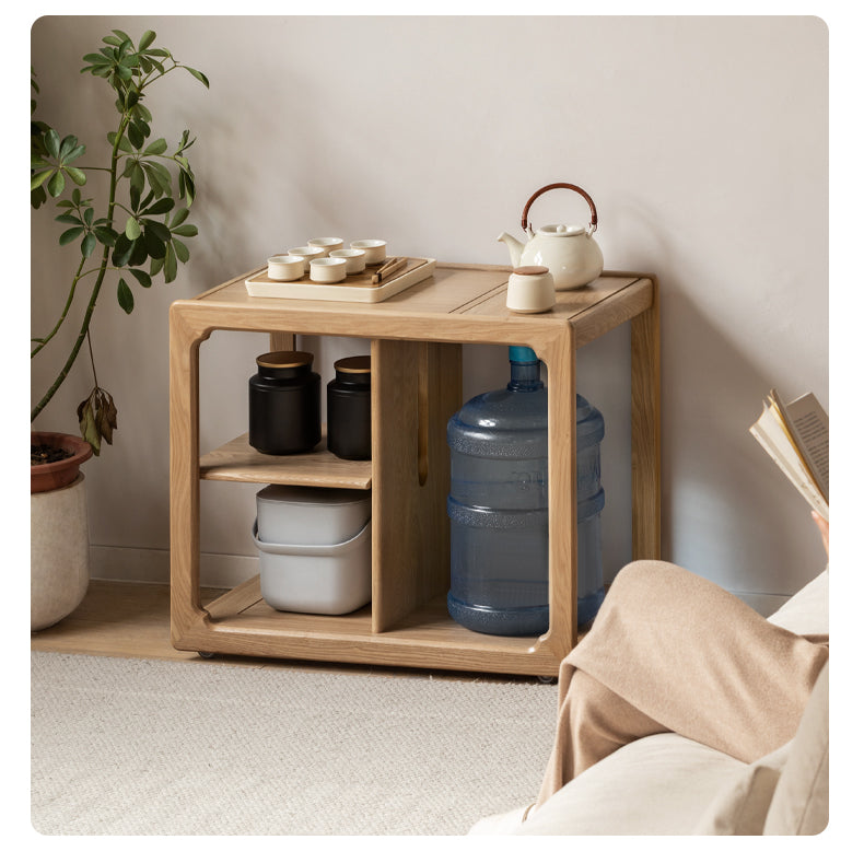 Premium Oak Solid Wood Folding Tea Table with Built-in Kettle - Perfect for Living Room, Garden, and Outdoor Tea Ceremonies