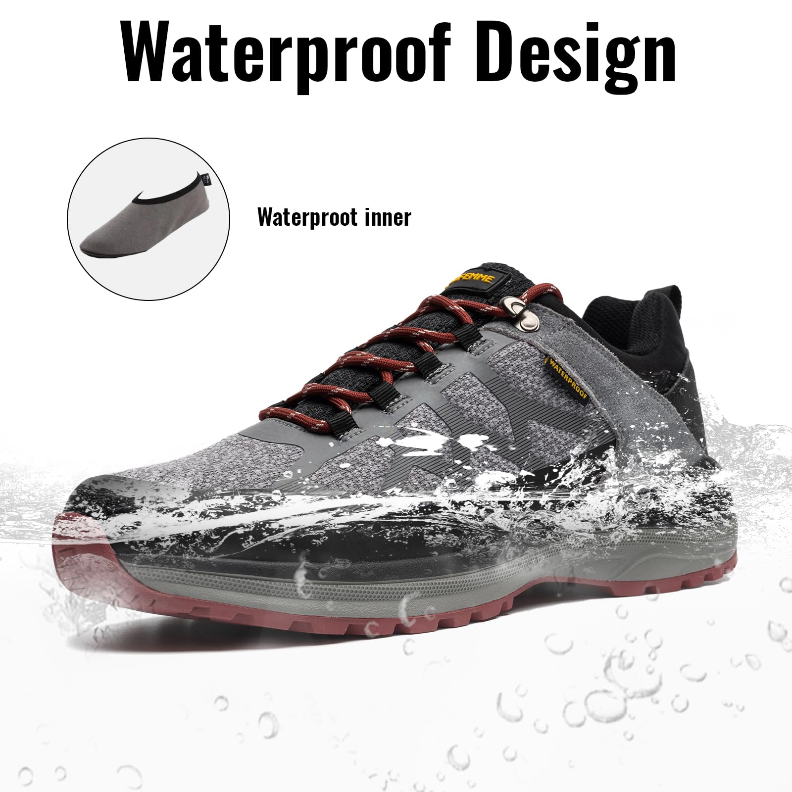 ANJOUFEMME Waterproof Hiking Shoes for Men - Lightweight Breathable Trekking & Trail Running Shoes - Outdoor Adventure, Camping & Mountain Climbing Gear