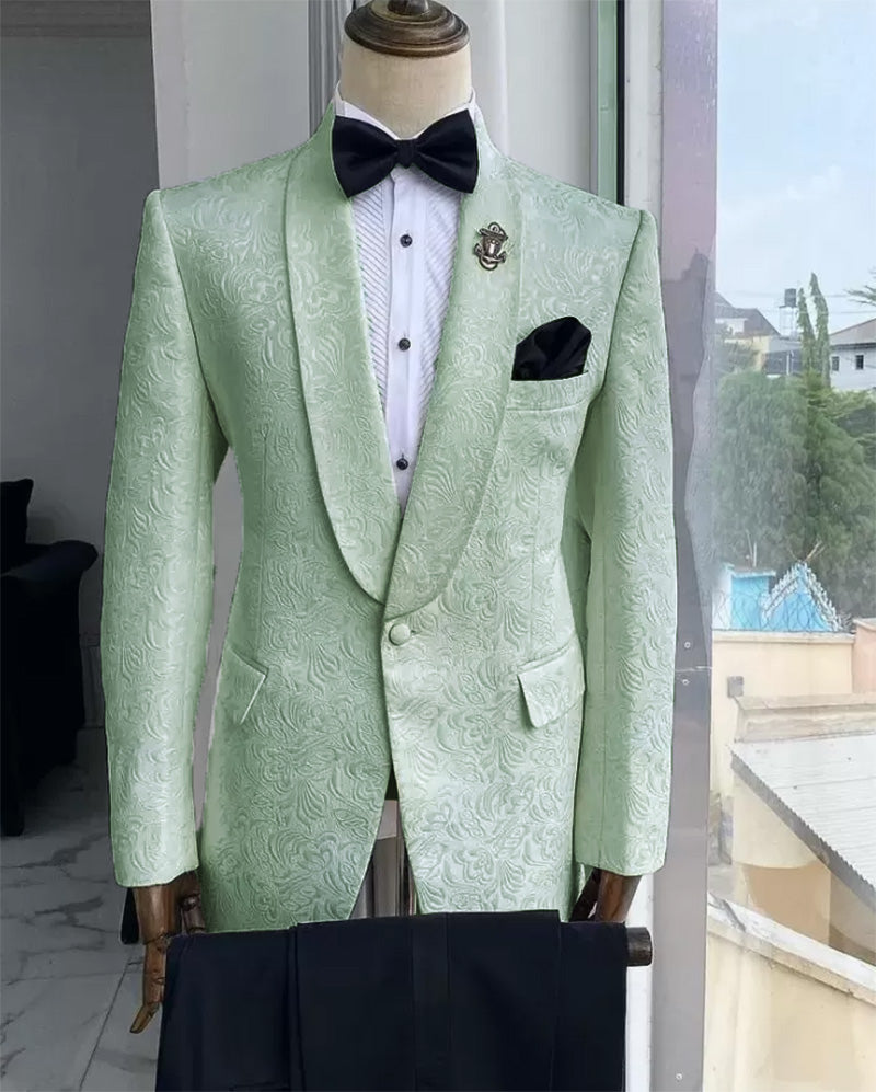 Men's Sage Green Suit Set for Wedding Guest & Party Outfits - Paisley Pattern Blazer & Pants CS5318 | Formal Events, Business Meetings & Special Occasions