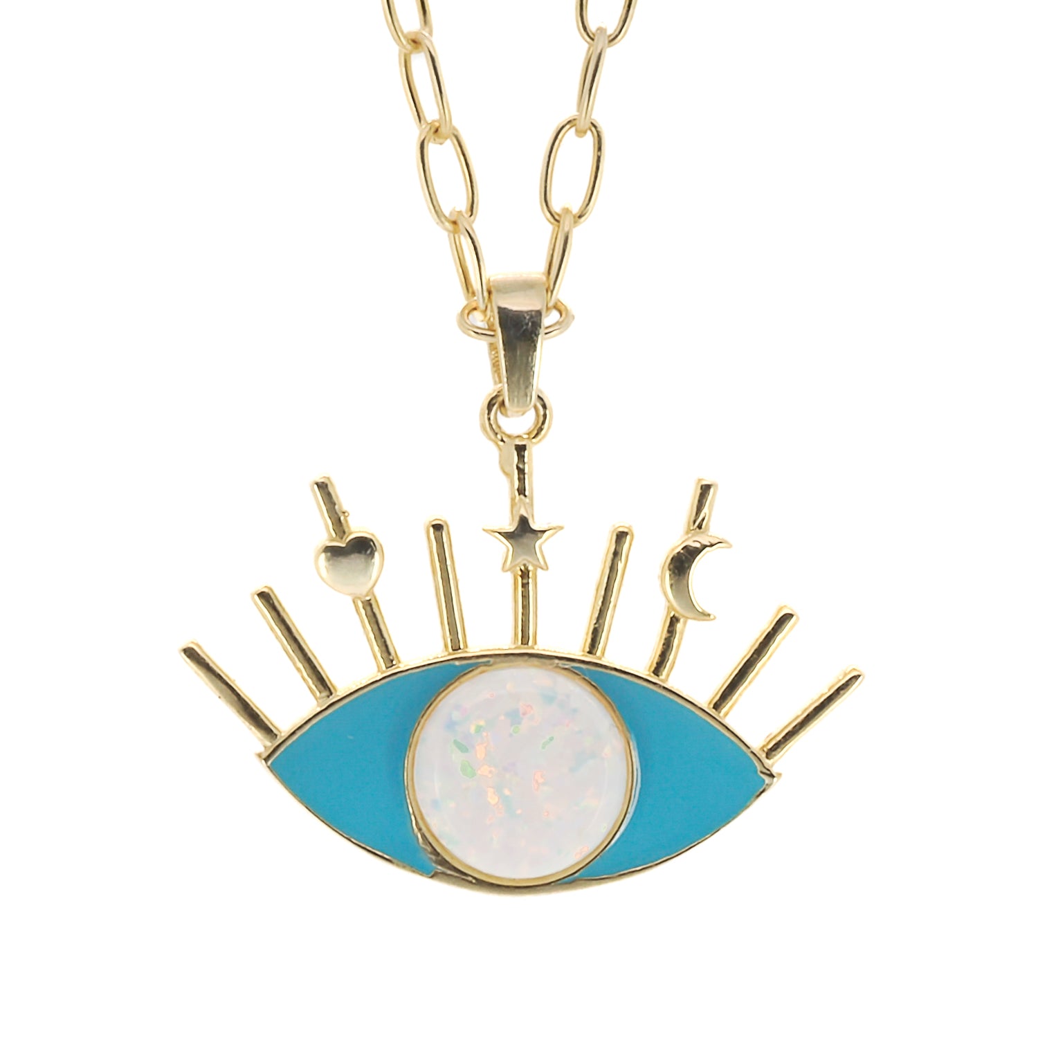 Opal Turquoise Evil Eye Pendant Necklace - Protection Jewelry for Women, Handmade Blue Evil Eye Amulet with Opal Stone, Spiritual Gift for Her | Perfect for Everyday Wear, Meditation & Positive Energy