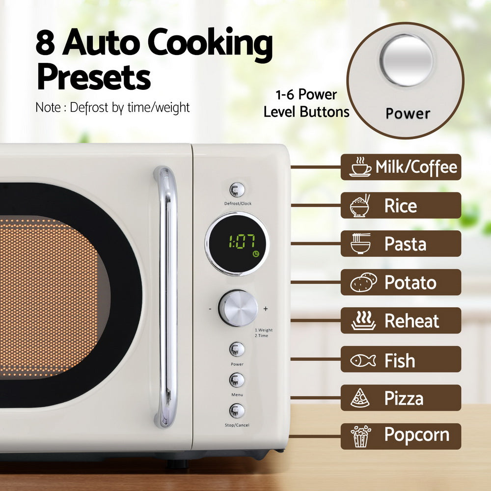 Devanti 20L 700W Compact Microwave Oven in Cream - Perfect for Small Kitchens, Dorms & Office Break Rooms