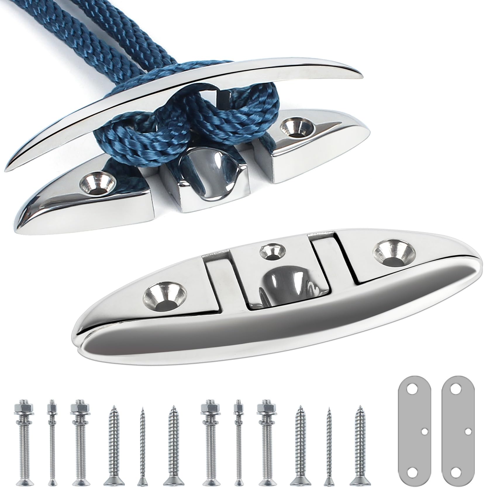 5 Inch & 6 Inch Folding Boat Cleat - 316 Stainless Steel Marine Flip Up Dock Cleat with 3 Holes - Includes Fasteners & Back Plates for Secure Mooring (2 Pack & 4 Pack Options) - Perfect for Boat Docks, Marinas, and Waterfront Mooring Accessories