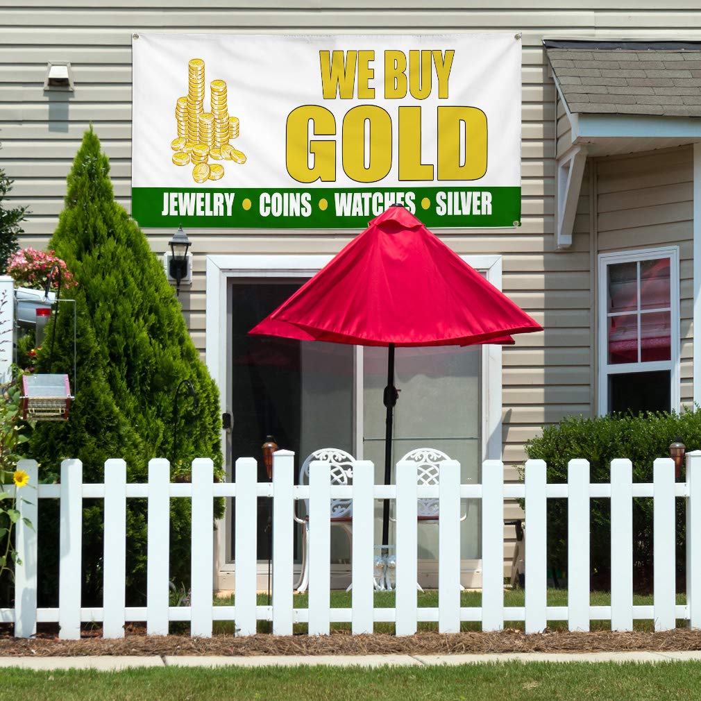 Premium Vinyl Banner - Weatherproof & Durable for Outdoor Business Signs (60x144 Inches, White, 10 Grommets) - Perfect for Jewelry Stores, Pawn Shops & Yard Sales