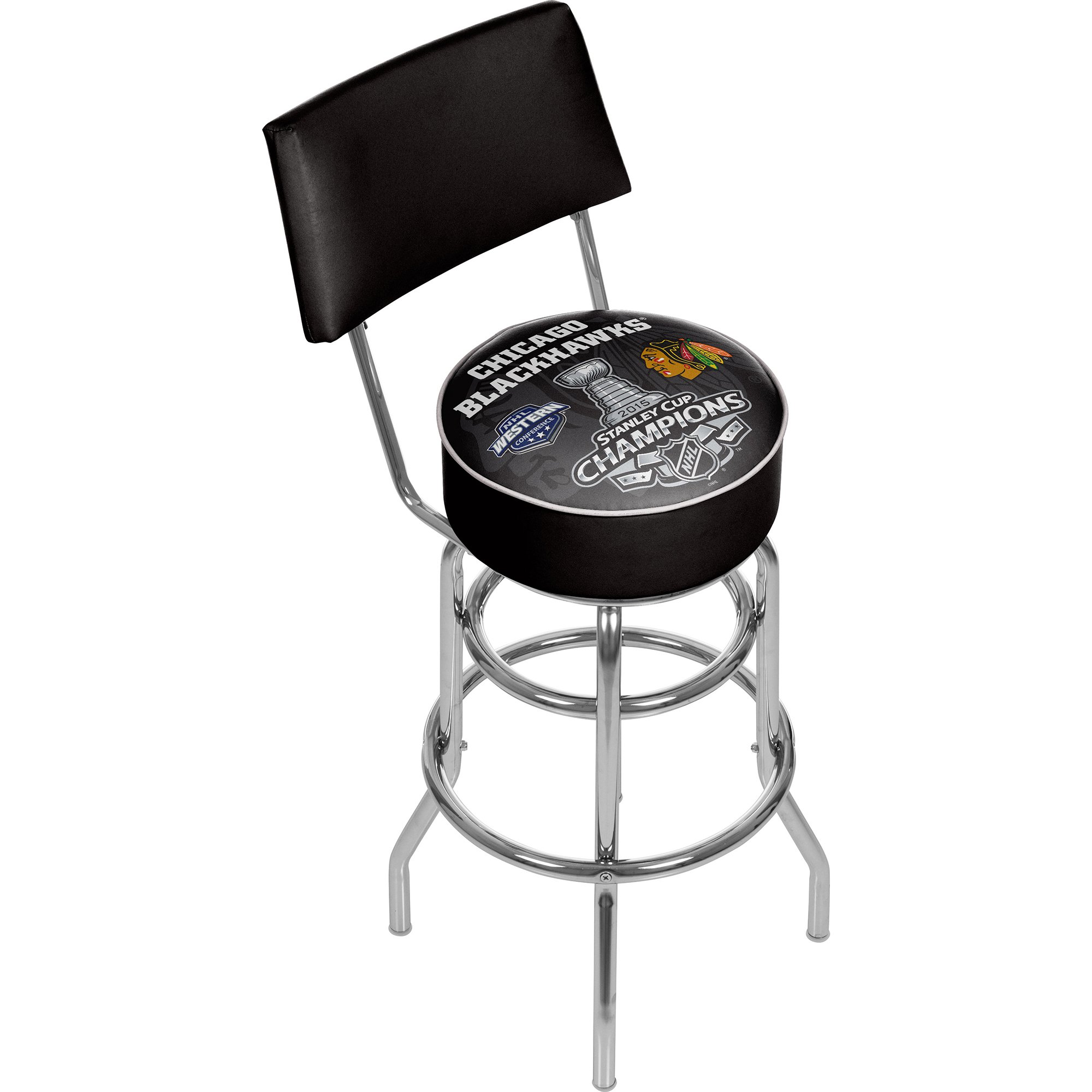 Trademark Gameroom 2015 Stanley Cup Champions Chicago Blackhawks Bar Stool with Back Support - Perfect for Game Rooms, Sports Bars & Man Caves