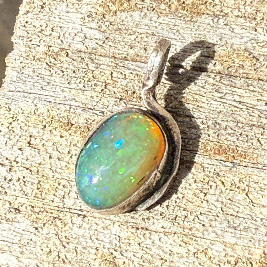 Vintage Sterling Silver & Bright Opal Pendant Necklace - Handmade Jewelry for Women, Gift for Her - Perfect for Weddings, Anniversaries & Special Occasions