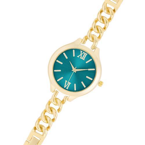 Elegant Gold Link Watch with Turquoise Dial - Stylish Women's Jewelry Watch for Everyday Wear & Special Occasions