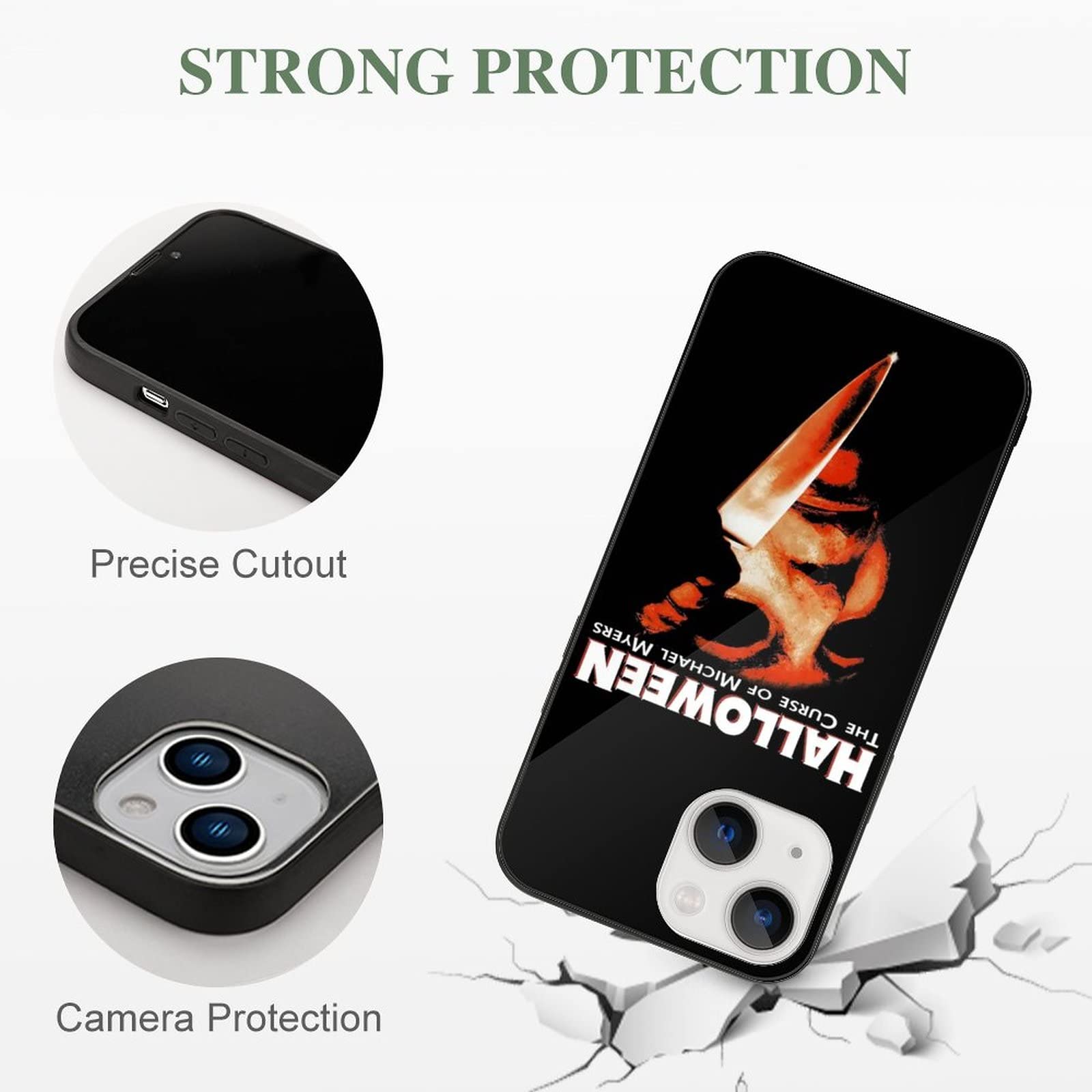 Michael Myers Halloween iPhone 13 Full Body Glass Case - Shatterproof Protective Phone Cover for iPhone 13/13 Mini - Perfect for Halloween Parties, Horror Movie Nights & Themed Events