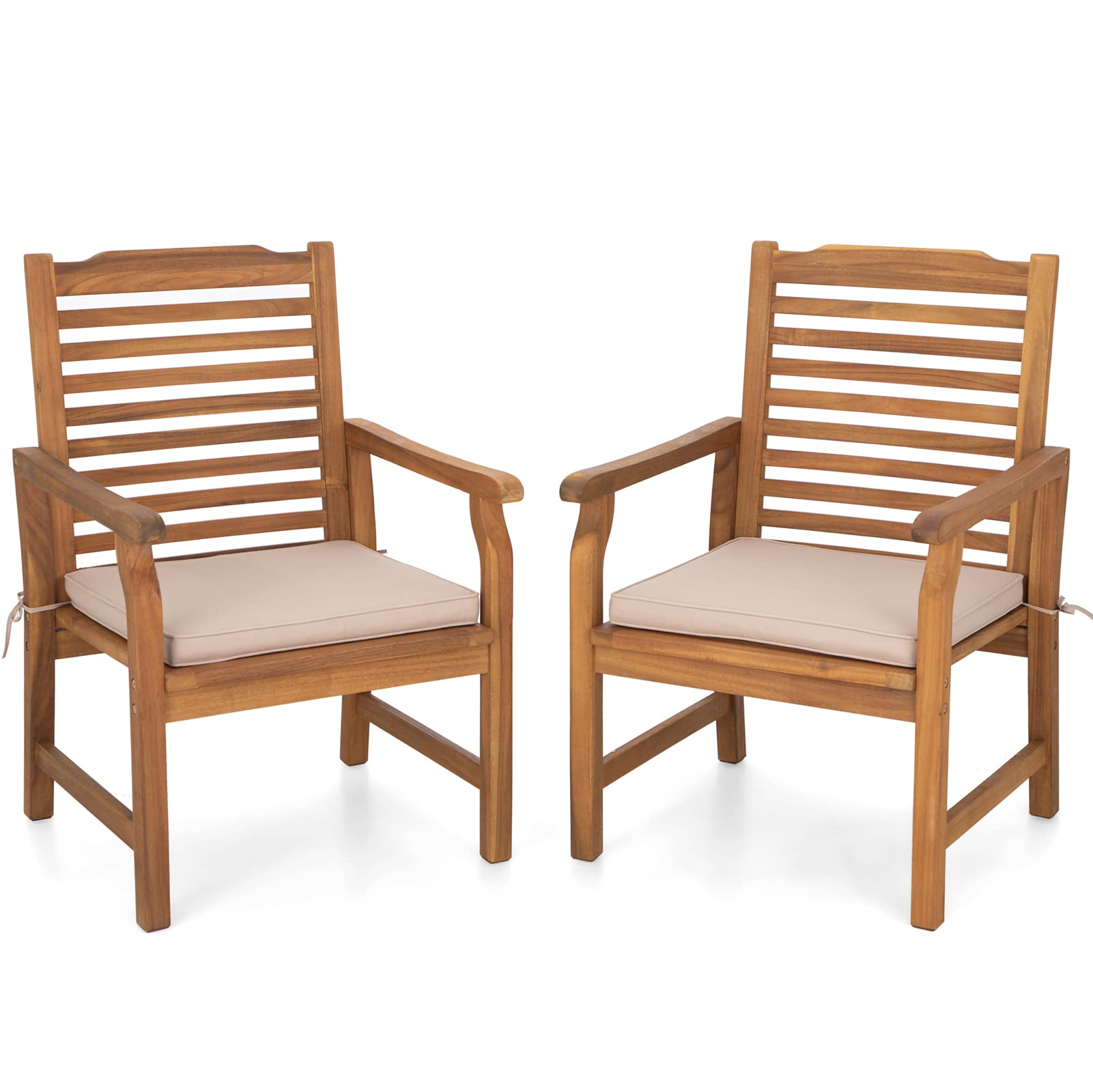 Sophia & William 2-Piece Acacia Wood Patio Dining Chairs with Cushions - Outdoor Oil Finish Middle Back Wooden Armchairs Set - Natural Teak Wood Chairs for Porch, Yard, Balcony, Deck - Perfect for Outdoor Dining, Lounging & Entertaining