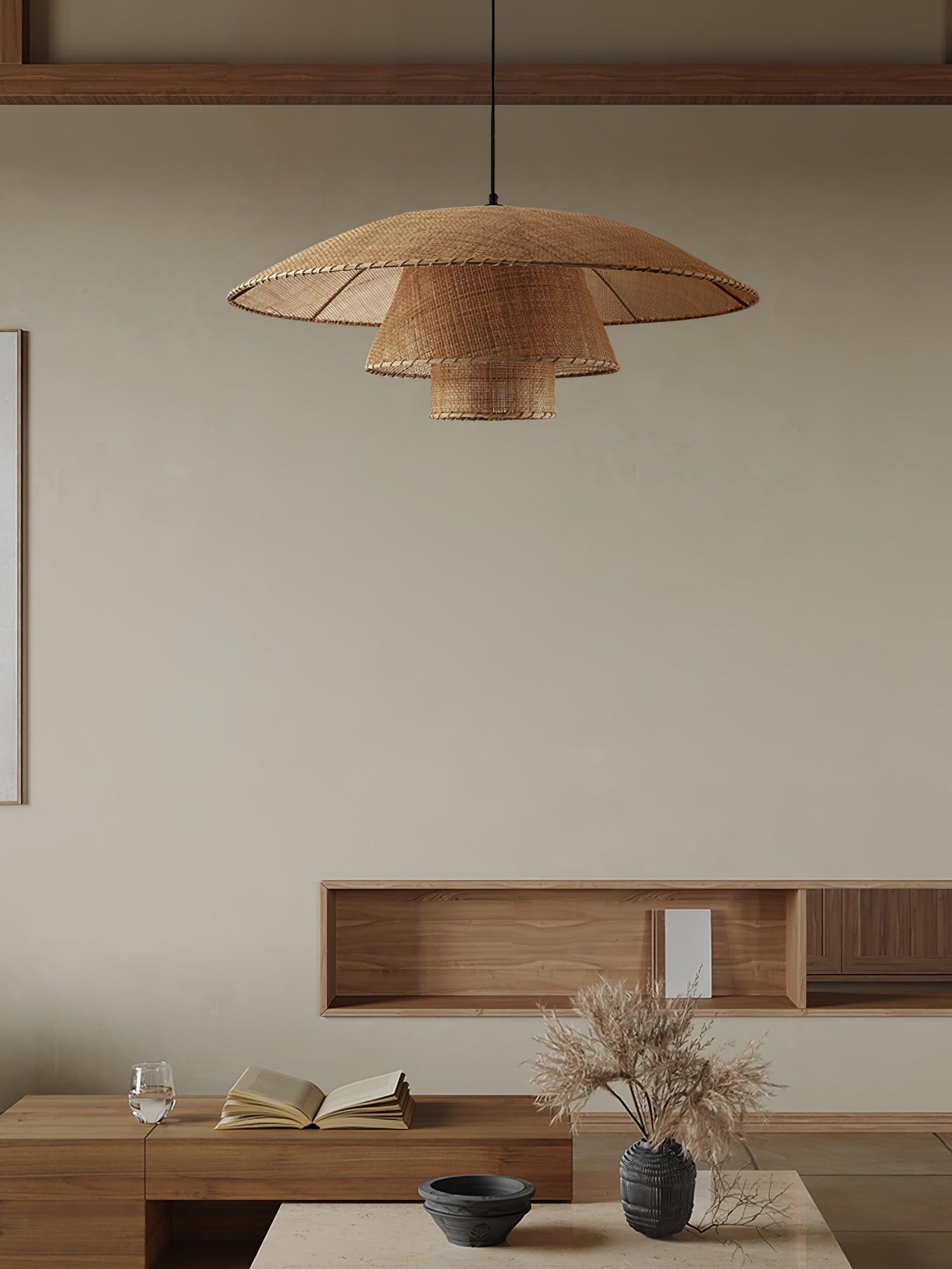 Handwoven Rattan Pendant Lamp - Natural Boho Ceiling Light Fixture for Living Room, Bedroom, or Patio Decor