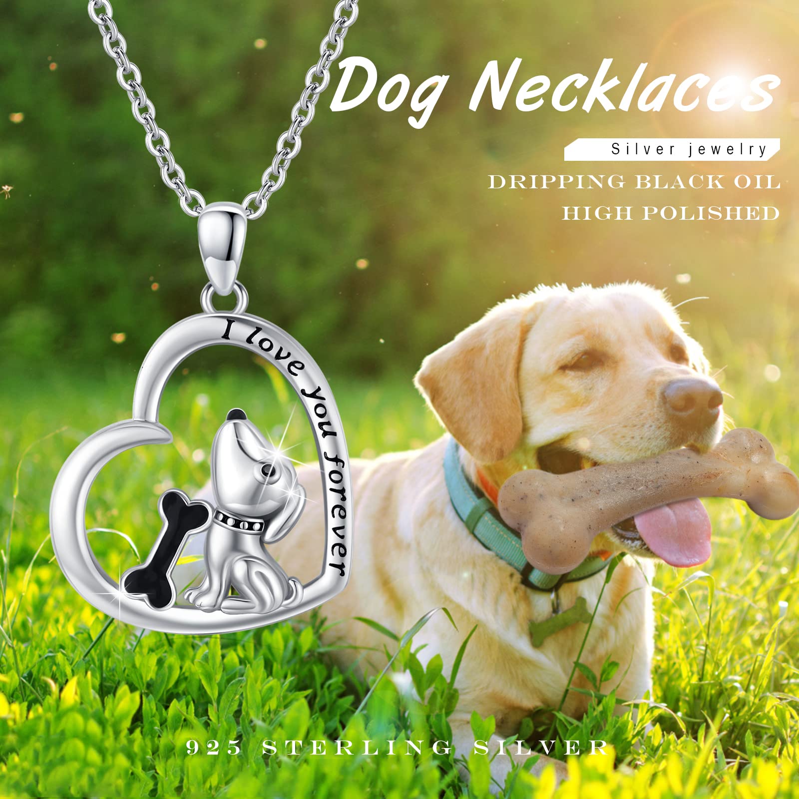 Sterling Silver Dog Necklace with Heart Pendant - Pet Lover Jewelry for Women, Dog Mom Gifts, Puppy Bone Charm Necklace - Perfect for Daily Wear, Special Occasions & Dog-Themed Parties