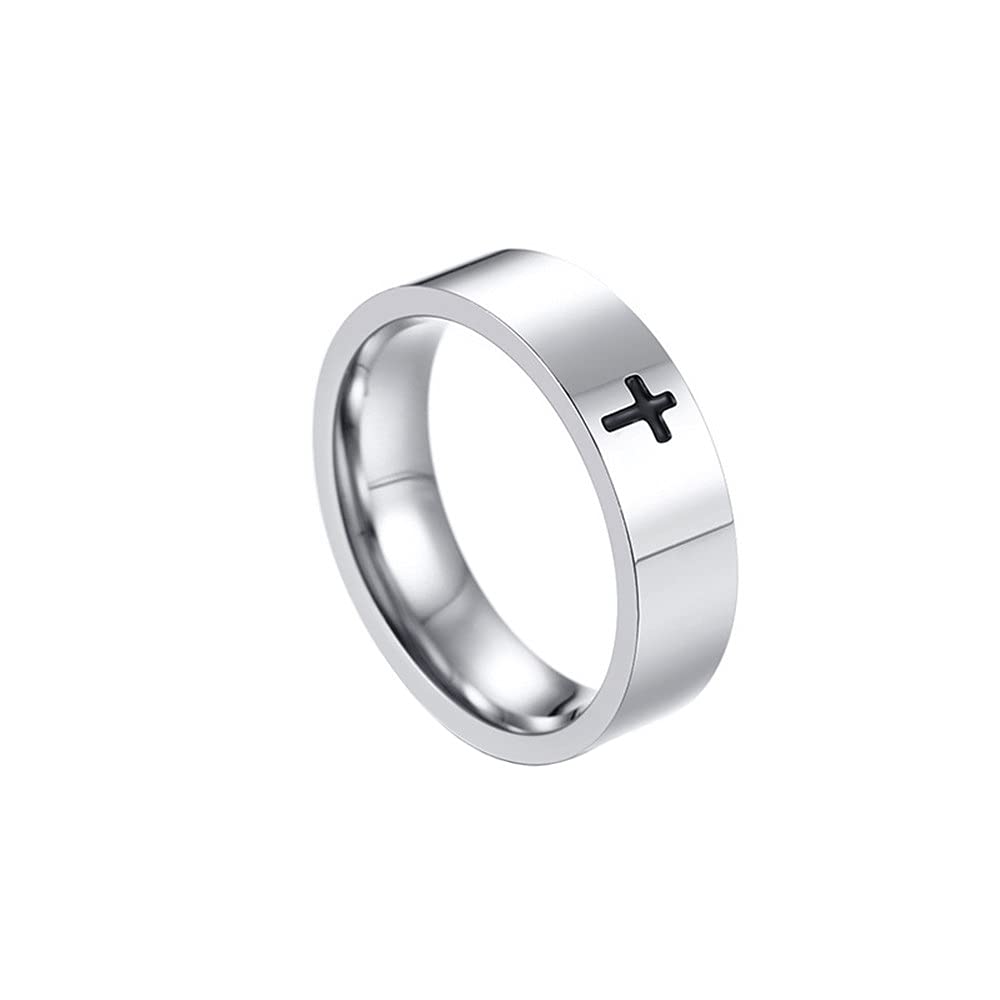 PAURO Men's Stainless Steel Cross Ring - Classic Simple Wedding Band for Engagement, Promise & Anniversary - Perfect for Everyday Wear & Special Occasions