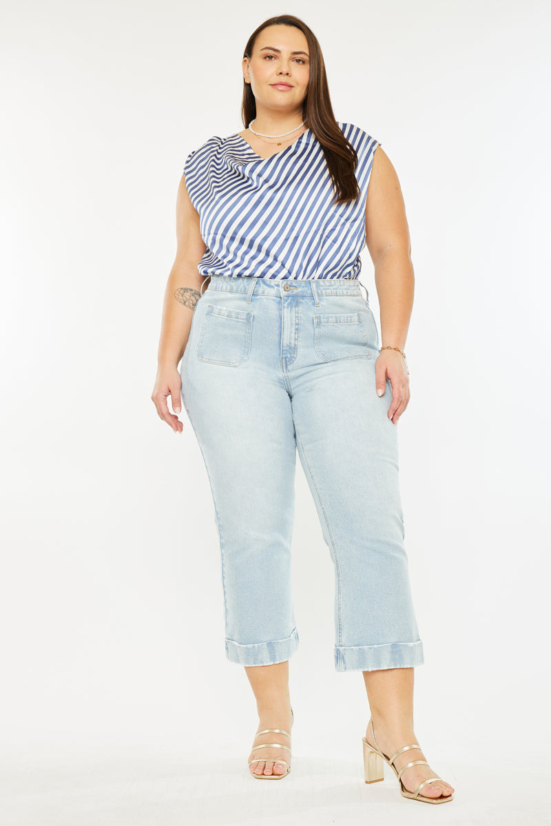 Abigail High Rise Cropped Flare Jeans for Women - Plus Size Stretch Denim Pants - Perfect for Casual Wear & Date Nights