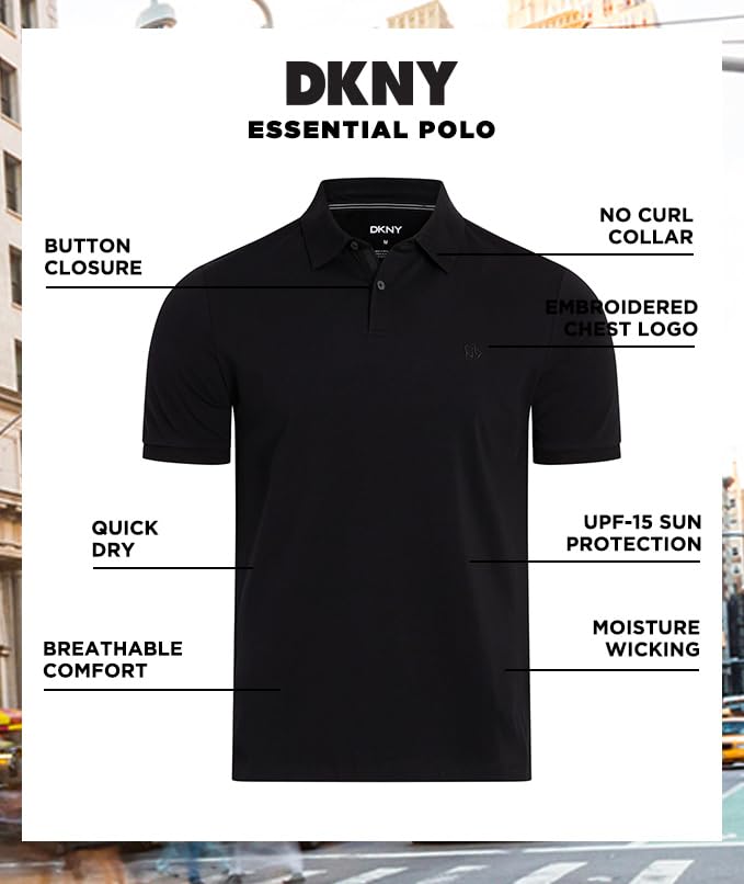 DKNY Men's Polo Shirts - Soft Stretch Cotton Casual Shirt | Modern Fit Short Sleeve Button Down Polos for Golf, Work & Everyday Wear