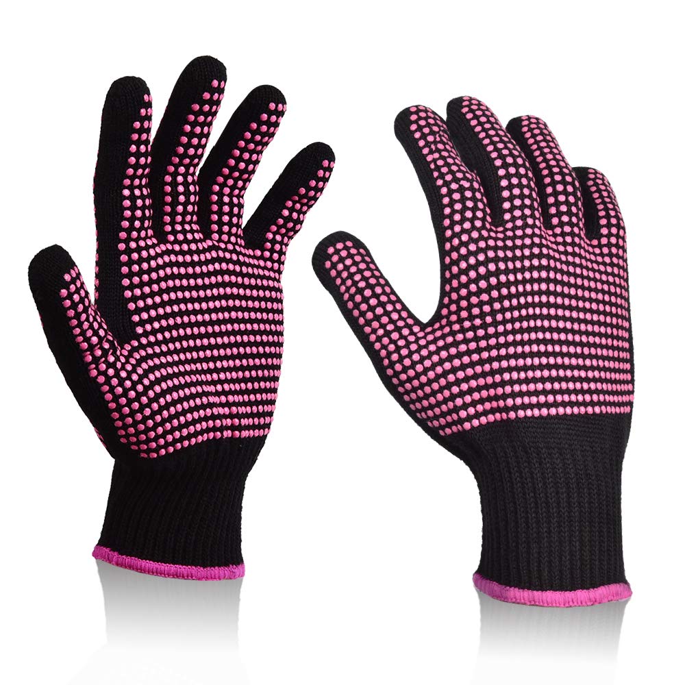 Sopito Heat Resistant Gloves with Silicone Bumps - 2Pcs Professional Heat Proof Oven Mitts for Cooking, Baking, BBQ & Hair Styling - Perfect for Kitchen, Salon & Outdoor Grilling