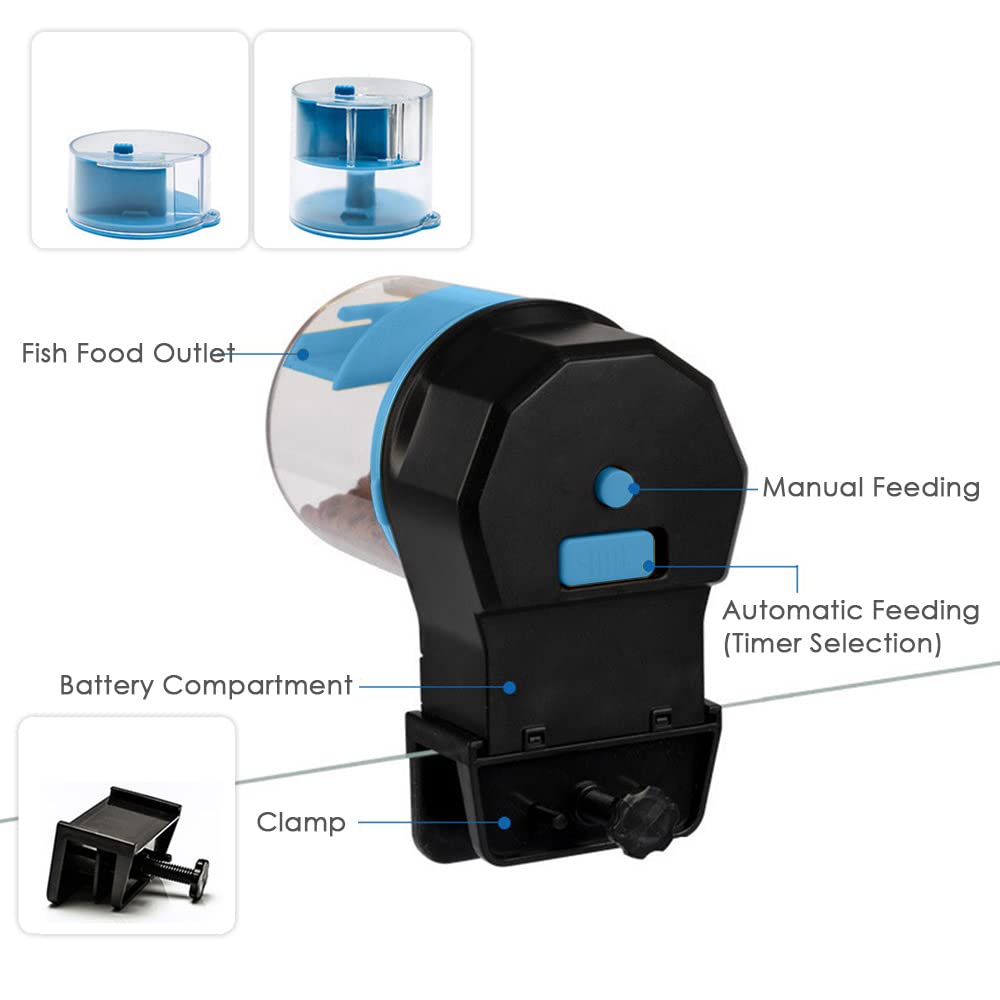Automatic Fish Feeder for Aquarium - Adjustable Timer & Electric Fish Food Dispenser - Manual/Automatic Feeding for Freshwater & Saltwater Tanks - Perfect for Vacation & Daily Fish Care