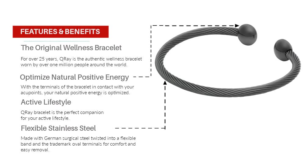 QRAY Gun Metal Deluxe Golf & Athletic Bracelet for Men & Women - C-Shaped Magnetic Therapy Bracelet for Health & Wellness - Perfect for Golf, Sports & Everyday Wear
