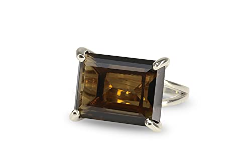 Smoky Quartz Silver Ring for Women - Elegant Anemone Jewelry Crystal Boho Ring - Unique Customizable Statement Cocktail Ring - Perfect as Engagement, Wedding, or Gift Jewelry - Ideal for Date Nights, Parties & Special Occasions