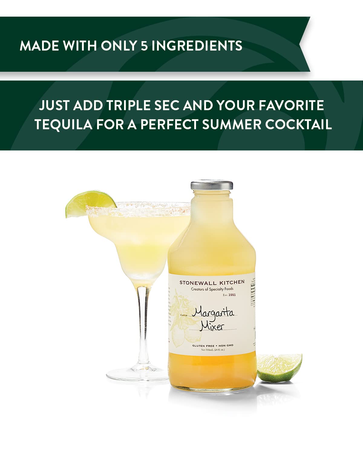 Stonewall Kitchen Margarita Mixer - 24 oz (Pack of 2) | Premium Cocktail Mix for Margaritas, Lime Flavor | Perfect for Parties, BBQs & Summer Gatherings