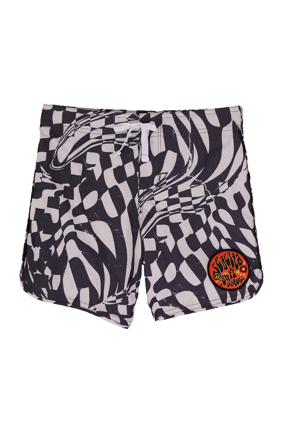 Seaesta Scallop Retro Flare Boardshorts - Vintage Swim Trunks for Men, Hazy Daze Swirl Pattern - Perfect for Beach, Pool & Summer Vacations