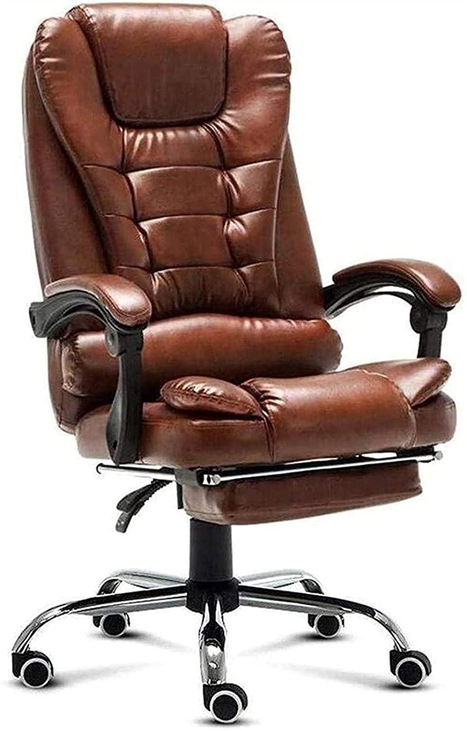MJDEPINPAI WHLONG Ergonomic Tilt Reclining Office Chair - High Back Swivel Computer Desk Chair with Adjustable Lumbar Support for Home Office, Gaming & Executive Work (Brown) - Perfect for Long Work Hours, Online Meetings & Relaxation