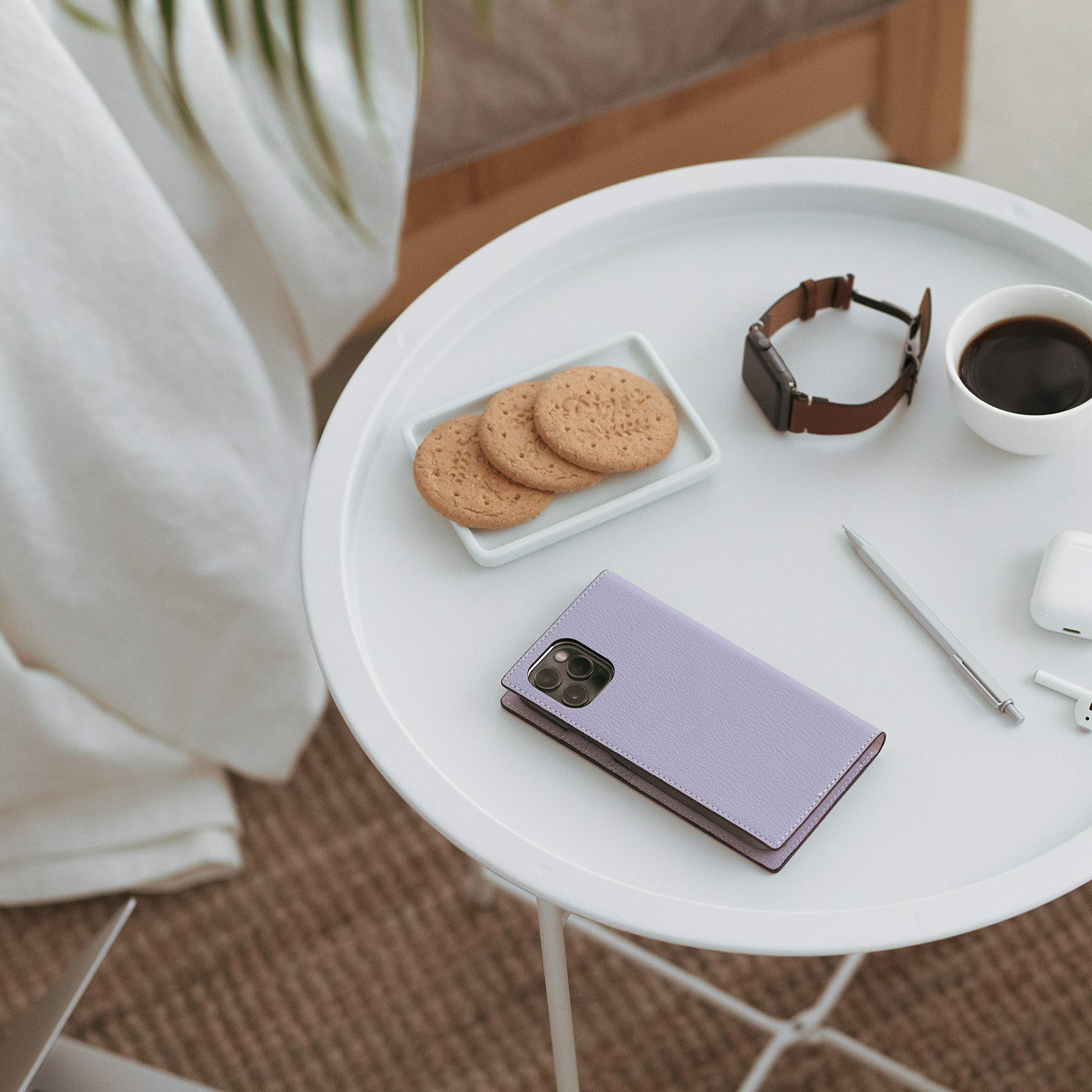 Premium D9 French Chevere Sully Leather Wallet Case for iPhone 12 Pro Max – Handcrafted Diary Style with Card Slots & Side Cash Pocket | Gift Box Included (Lavender) | Perfect for Everyday Use, Travel & Gifting