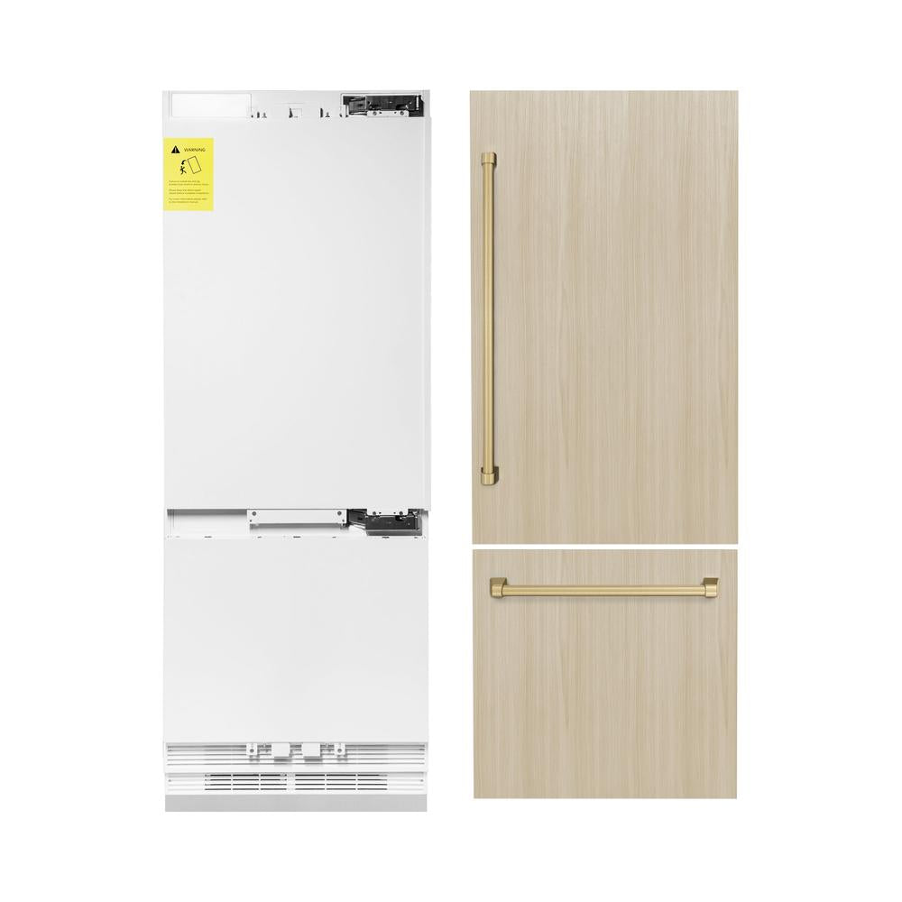 ZLINE Autograph Edition 30 Inch Panel Ready Built-In Bottom Freezer Refrigerator - 16.1 cu ft Capacity with Water Dispenser & Ice Maker - Champagne Bronze Finish (RBIVZ 30 CB) - Perfect for Modern Kitchens, Open Concept Homes & Luxury Appliances Collection