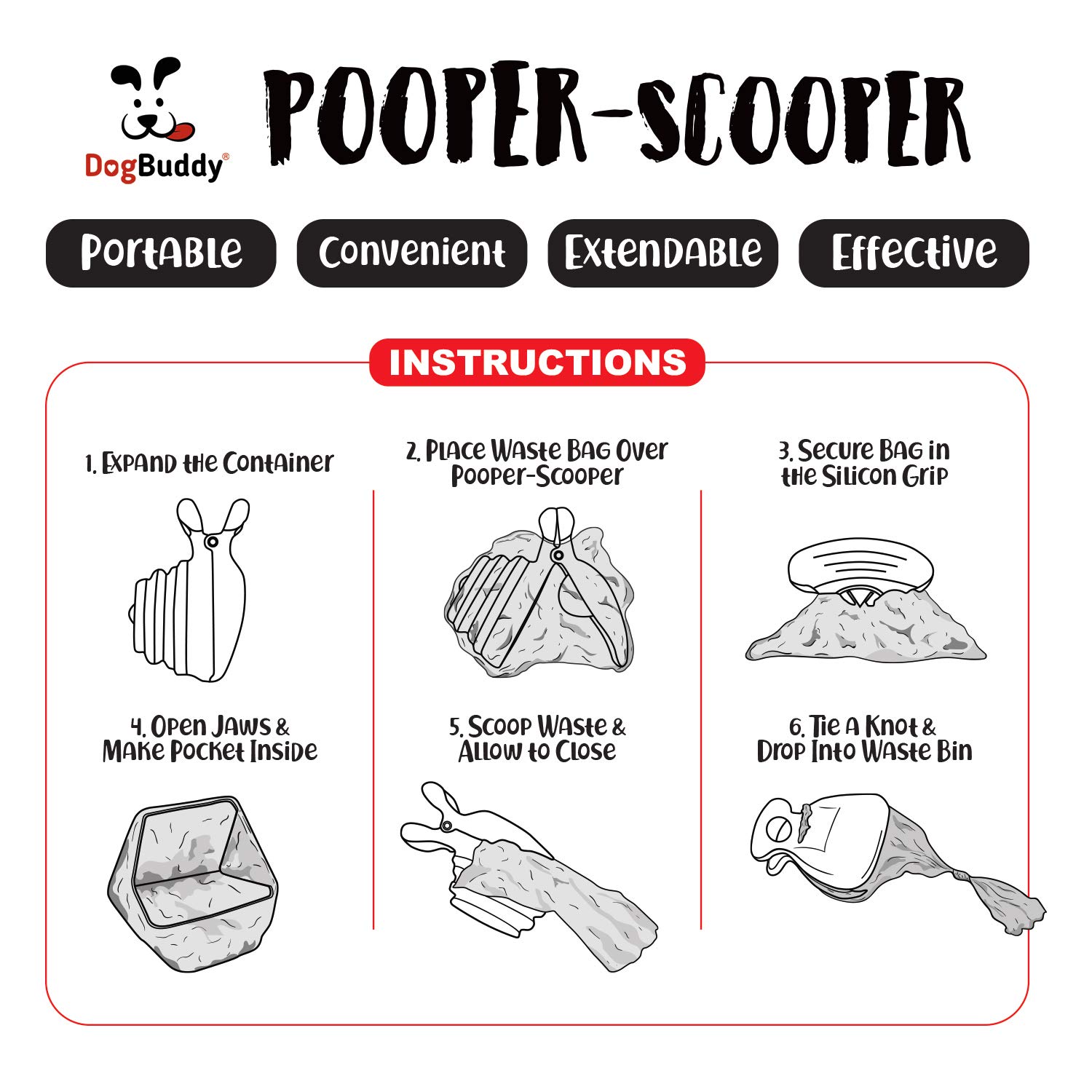 **DogBuddy Pooper Scooper for Small & Large Dogs - Portable Dog Waste Scoop with Bag Holder, Leash Clip & Included Waste Bags - Medium Taupe - Ideal for Backyard, Park & Travel Cleanup**
