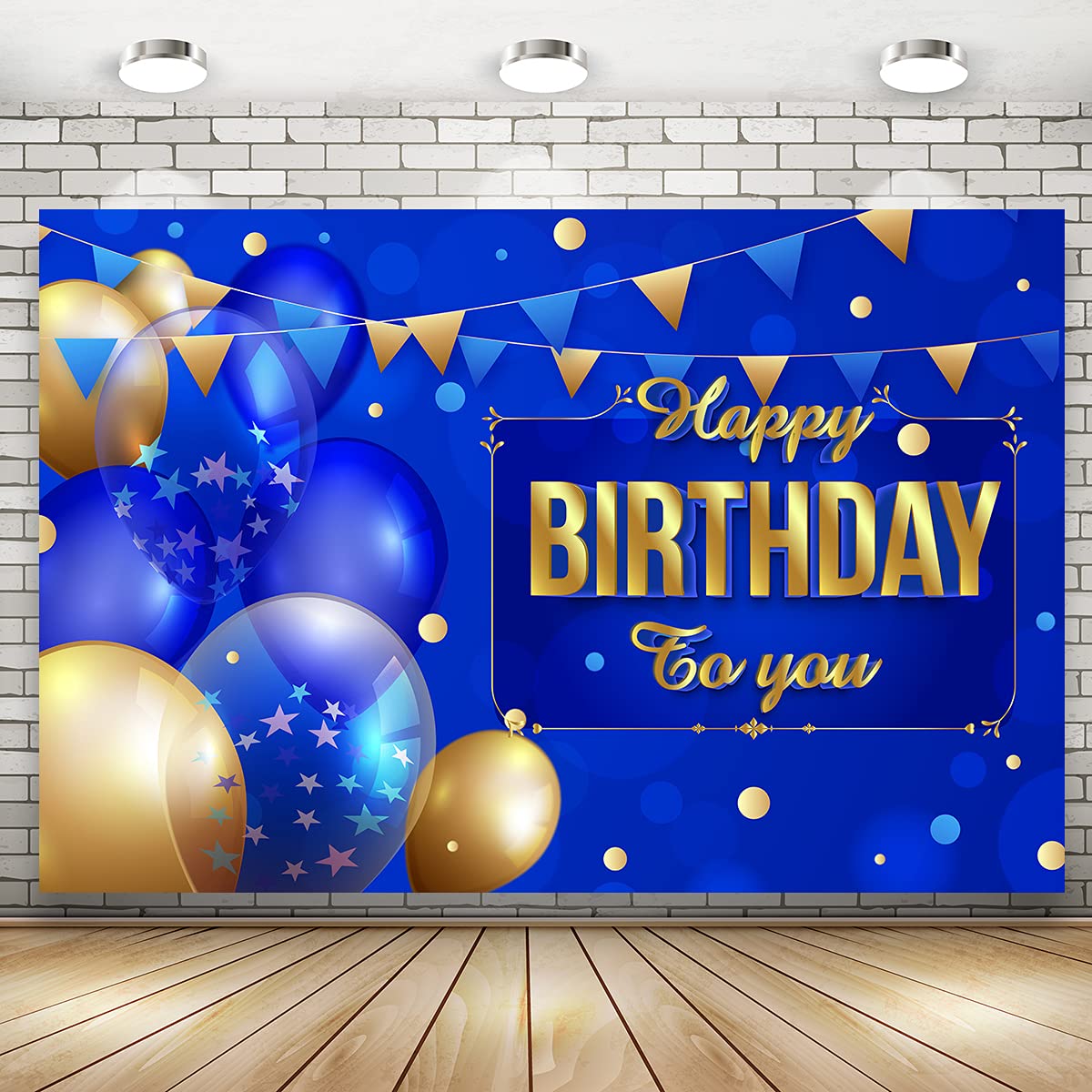 Blue & Gold Glitter Happy Birthday Backdrop Banner - 71x49 Inch Party Decor for Photo Booth, Cake Table, Wall Decorations | Premium Birthday Party Supplies for Adults & Kids Celebrations