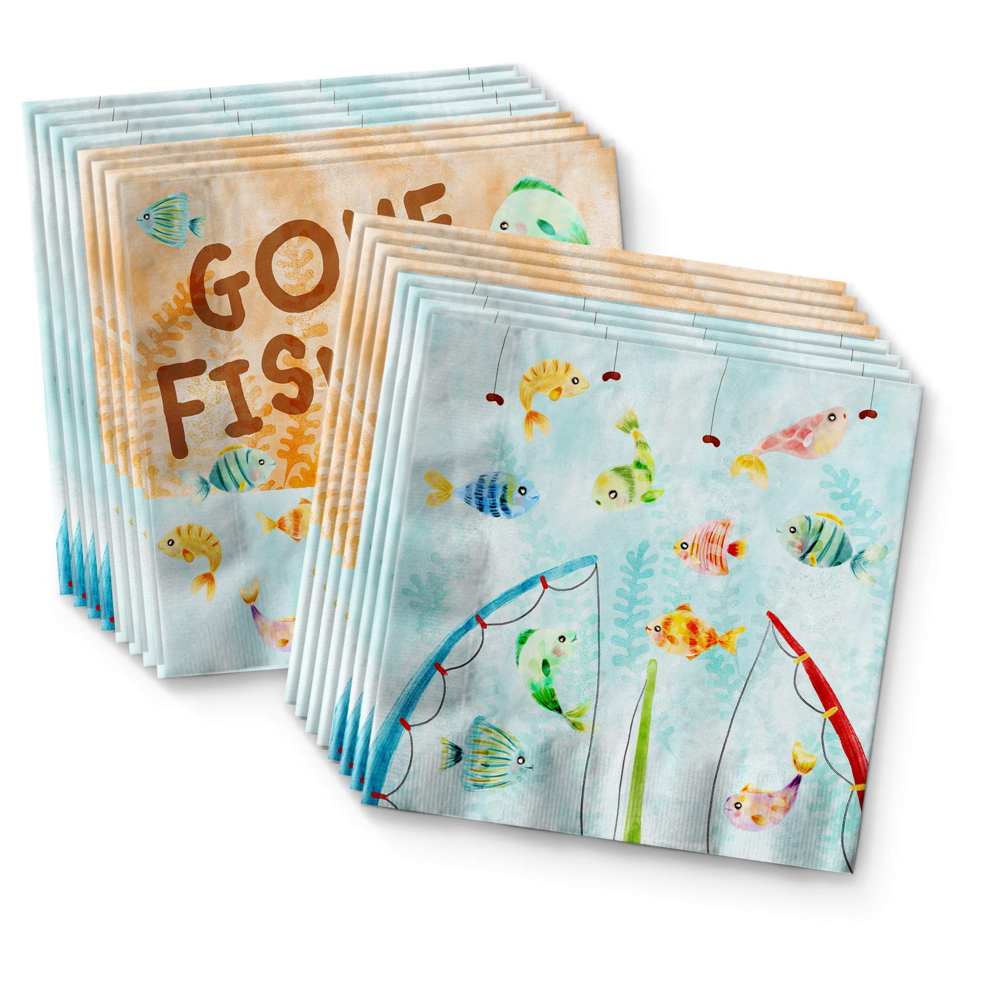 Little Fisherman Fishing Birthday Party Supplies Set - 16-Piece Tableware Kit with Plates, Napkins & Cups for Kids' Themed Parties & Outdoor Celebrations