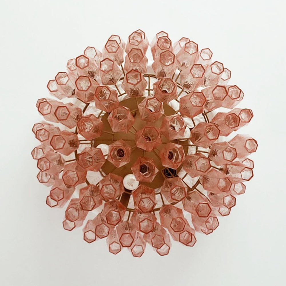Murano Rhombus Pink Glass Ceiling Lamp - Elegant Crystal Chandelier for Living Room, Bedroom & Dining Room Lighting Decor