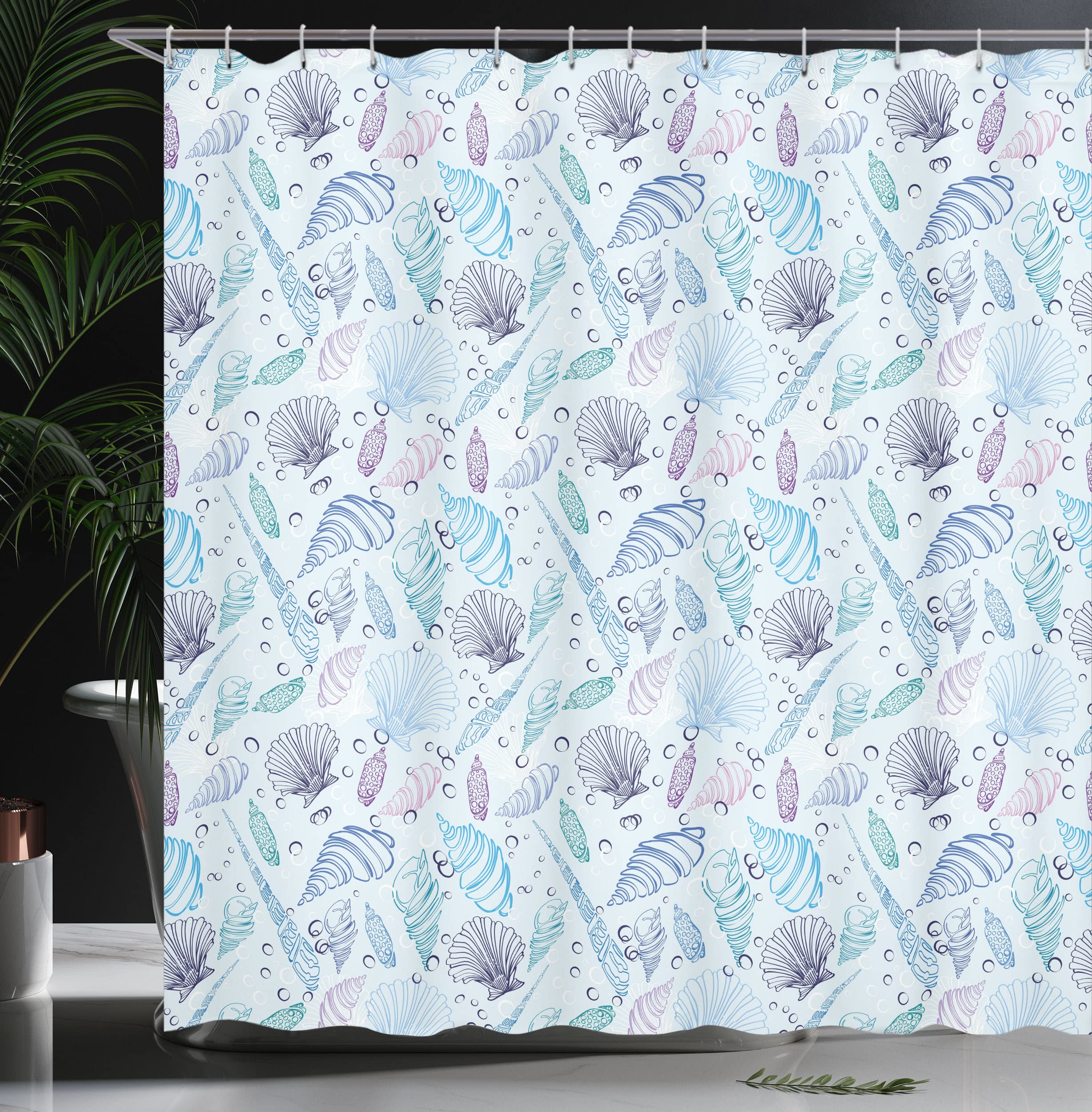 Ambesonne Nautical Shower Curtain - Waterproof Ocean Theme Bathroom Decor with Seashells, Underwater Bubbles & Maritime Print, 69x70 Inches, Indigo Blue Purple - Perfect for Beach House, Coastal Bathroom or Nautical Themed Home Decor