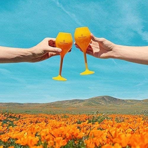 Veuve Clicquot 6-Piece Set of Yellow Trendy Polycarbonate Acrylic Champagne Glasses - Shatterproof Poolside & Party Drinkware for Outdoor Celebrations