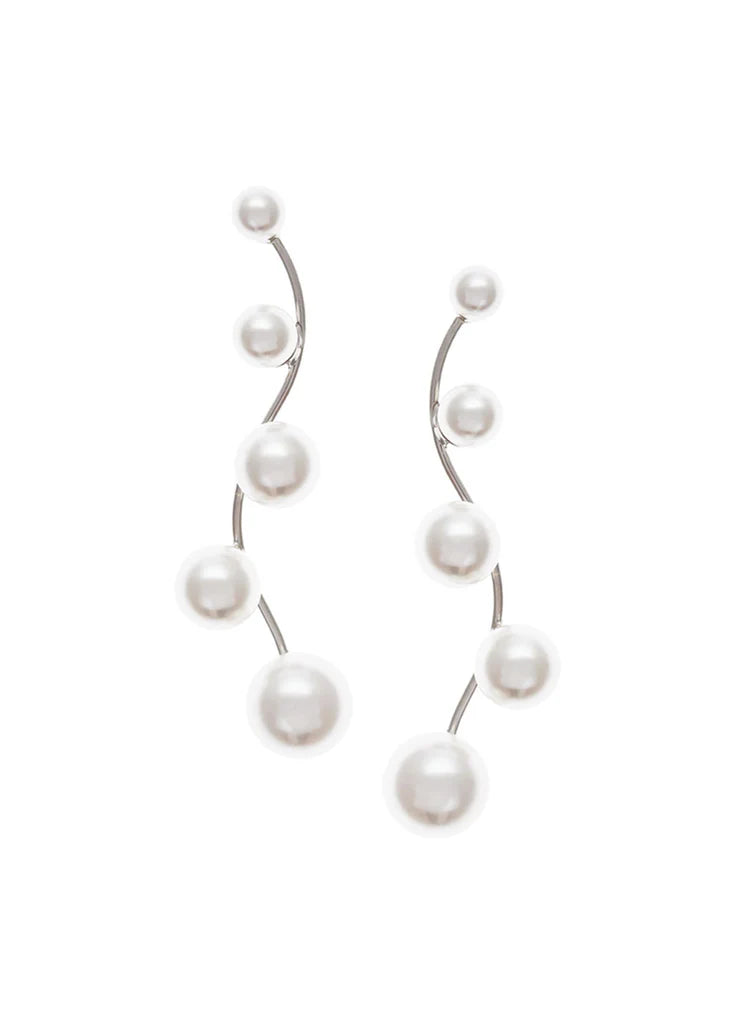 Elizabeth Bower Pearlette Drop Short Earrings in Rhodium Silver - Elegant Dangle Earrings for Women, Perfect for Parties, Weddings & Everyday Wear
