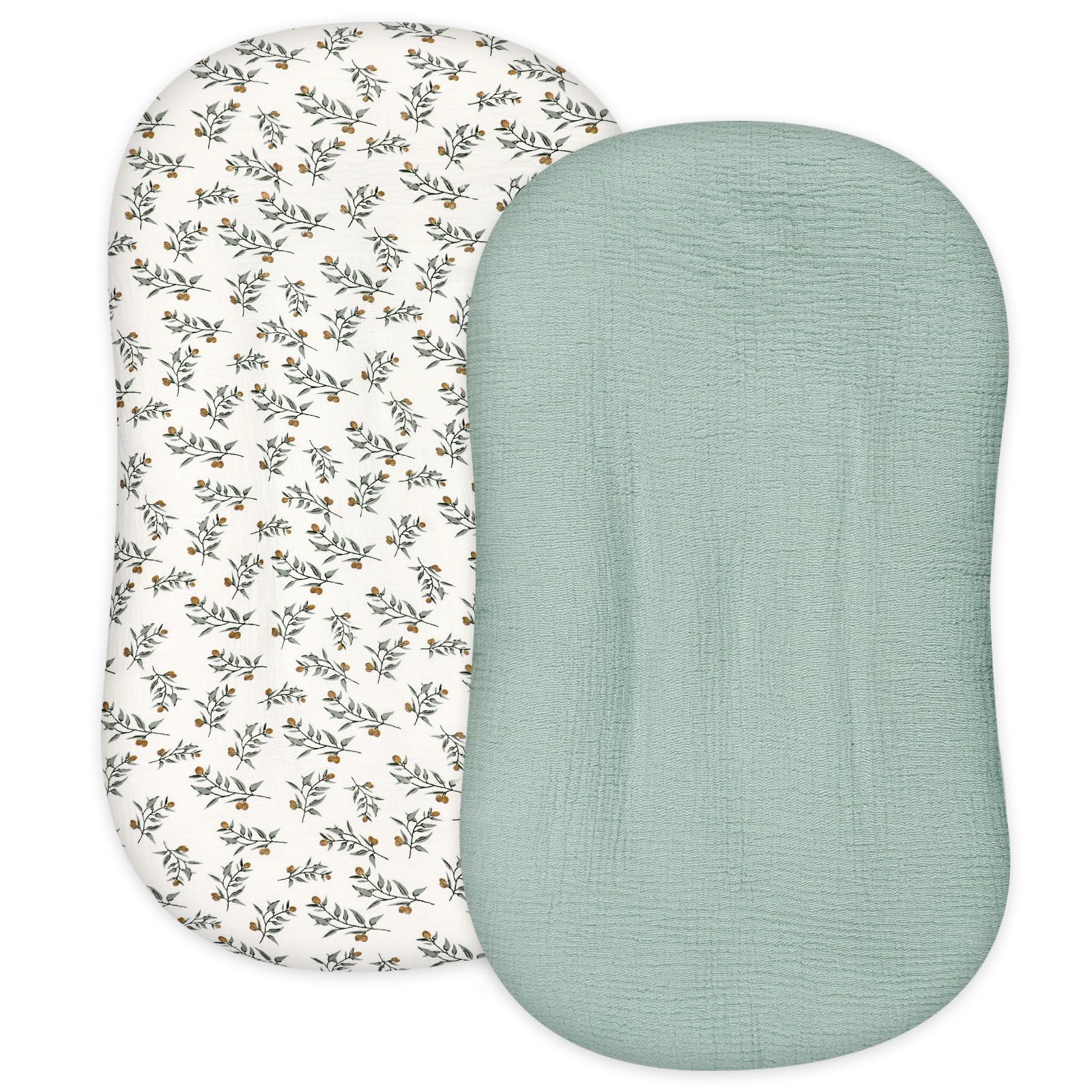 Hooyax 2-Pack Organic Muslin Baby Lounger Cover - Removable Padded Slipcover for Newborns & Infants, Soft Floor Seat Covers for Boys & Girls (Light Green & Leaf) | Perfect for Nursery, Playtime & Travel