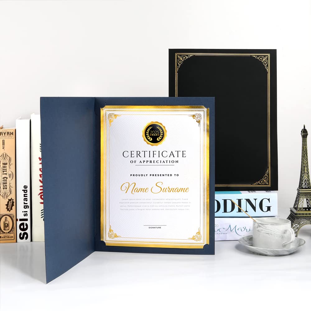 Premium SUNEE Certificate Holders (30-Pack, Blue) - Gold Foil Border Diploma Covers for 8.5x11 Letter Size Documents, Cardstock & Certificates | Perfect for Graduations, Awards & Professional Presentations