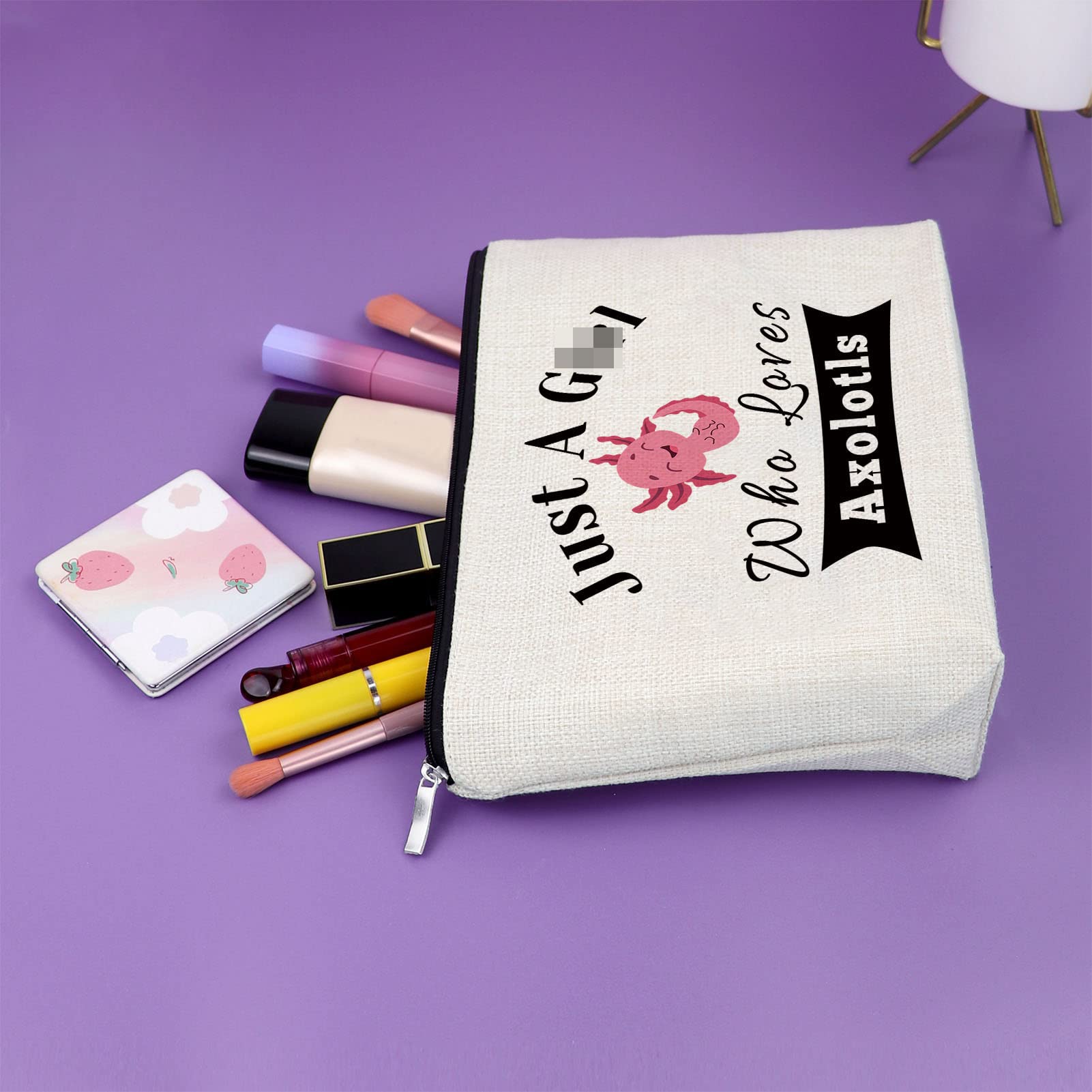 **Axolotl Makeup Bag for Women & Girls - Cute Animal Lover Cosmetic Travel Pouch - Perfect Birthday, Christmas, Thanksgiving Gift for Best Friend, Sister - Great for Travel, School, and Daily Use**