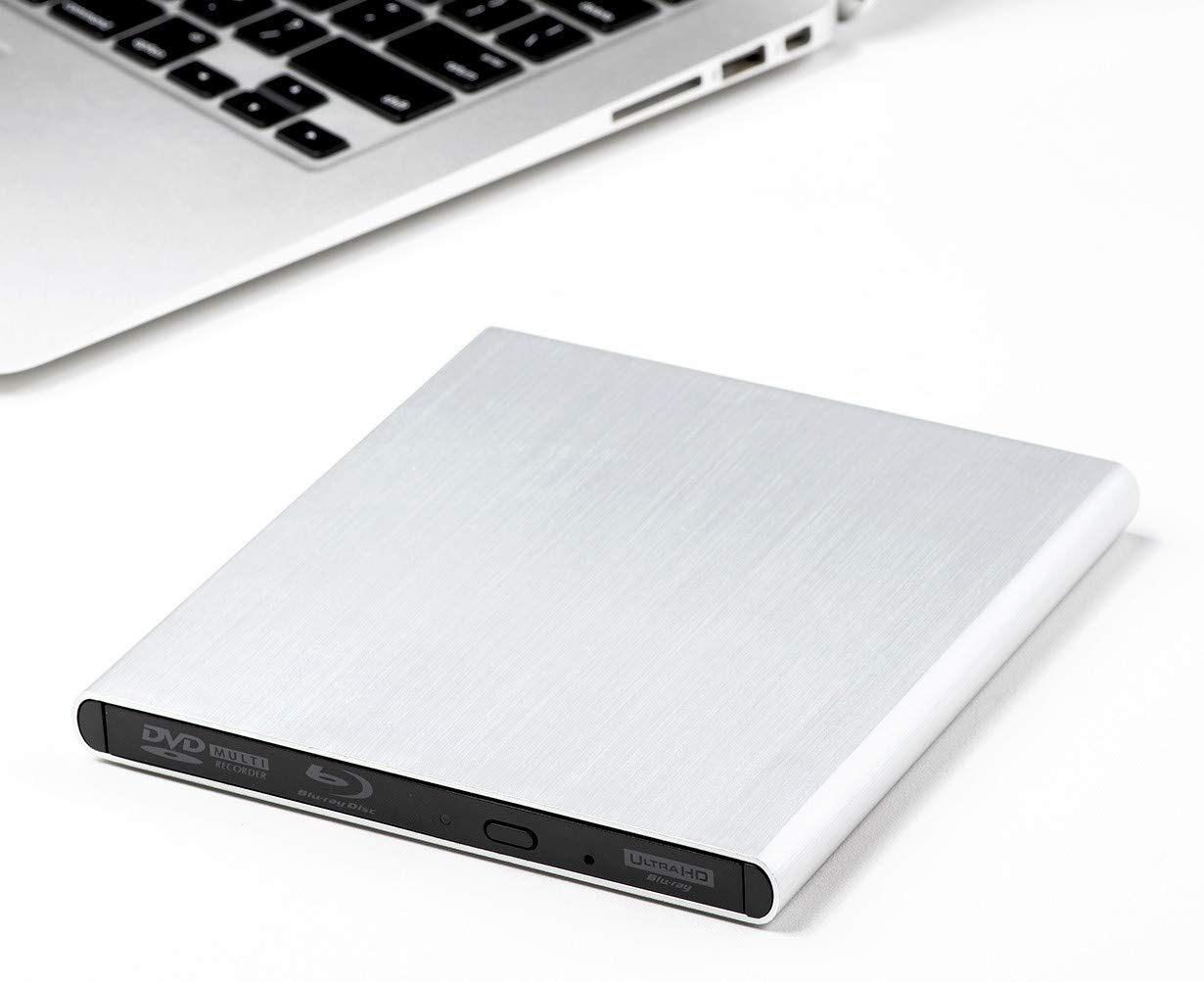 Premium Aluminum External USB 3.0 UHD 4K Blu-Ray Writer Super Drive for PC & Mac - Watch Movies, Backup Data & Burn Discs with High-Speed Performance