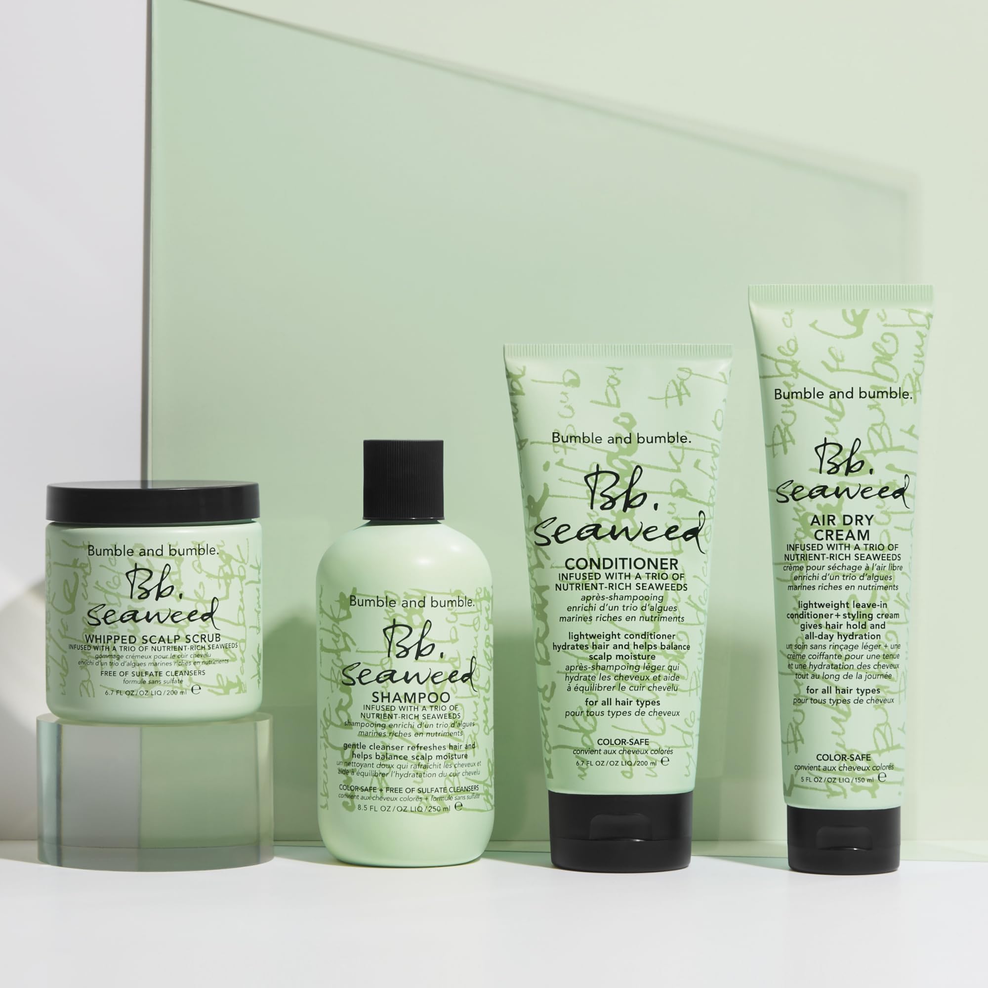 Bumble and Bumble Seaweed Nourishing Shampoo & Conditioner Set with Air Dry Styling Cream & Whipped Scalp Scrub | Hydrating Hair Care Kit for Dry, Damaged Hair | Perfect for Beach Waves, Daily Styling & Scalp Care