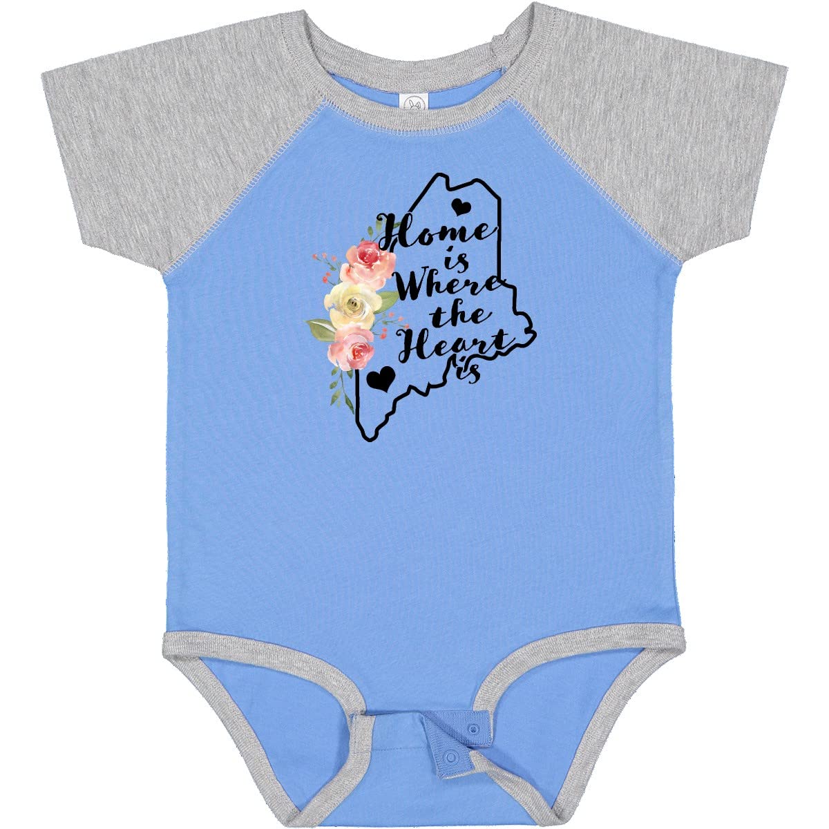 Inktastic Maine Home is Where The Heart is Watercolor Floral Baby Bodysuit - Soft Cotton Infant Onesie for Newborns & Toddlers - Perfect for Family Photos, Holidays & Everyday Wear