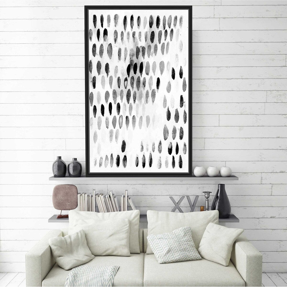 Black Spots Pattern Print on Floating Canvas Wall Art - Modern Abstract Painting for Living Room, Bedroom & Office Decor