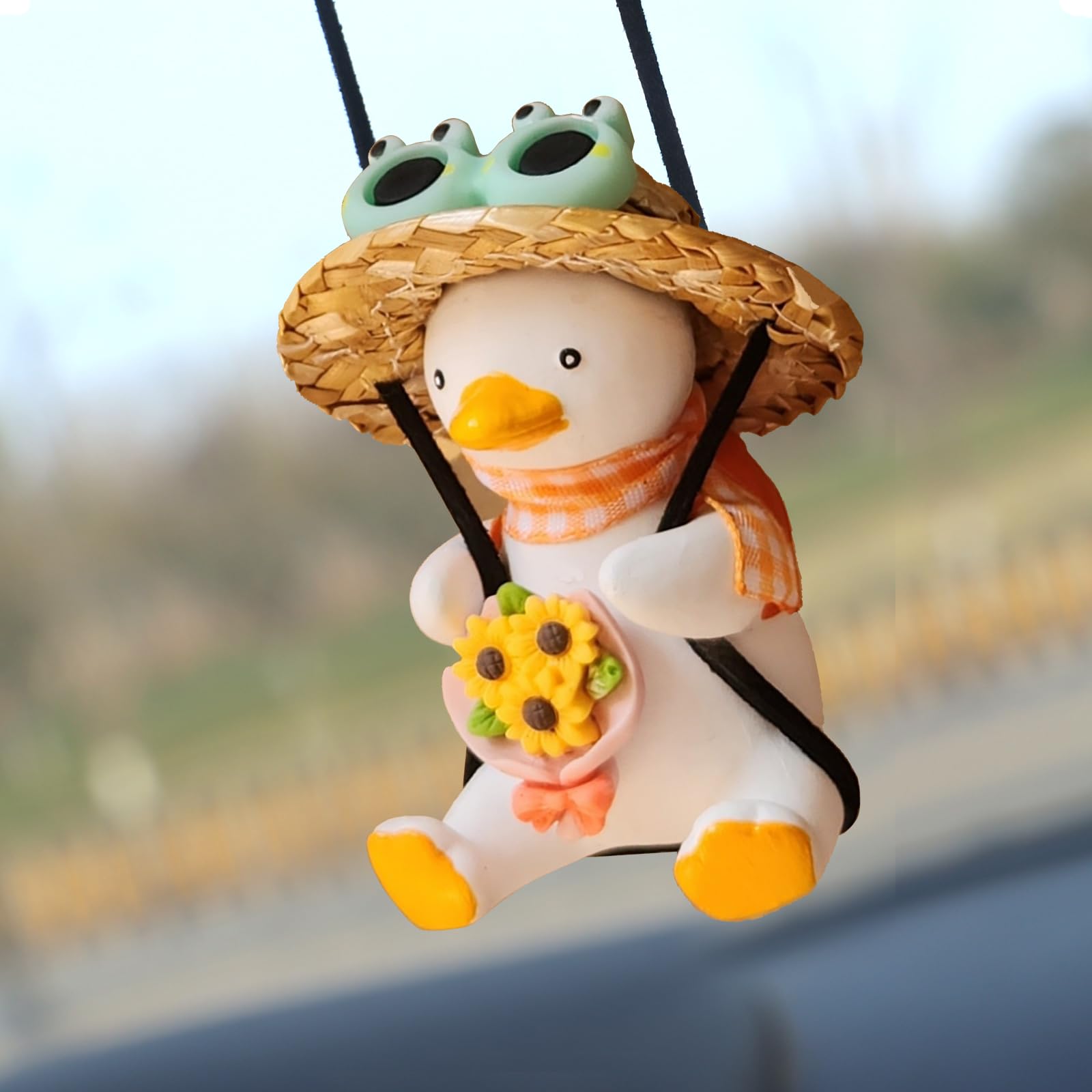 Cool Swinging Duck Car Hanging Ornament - Fun Rear View Mirror Accessory with Sunflower | Cute Interior Decoration for Cars, Trucks & SUVs | Perfect Gift for Car Lovers & Stress Relief While Driving