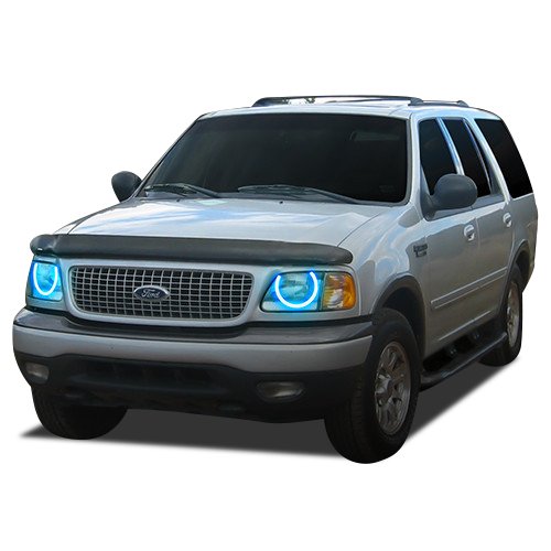 Flashtech LED RGB Multi-Color Halo Ring Headlight Kit with ColorFuse RF Remote - Compatible with Ford Expedition 1997-2002 | Upgrade Car Lighting for Night Driving & Custom Styling