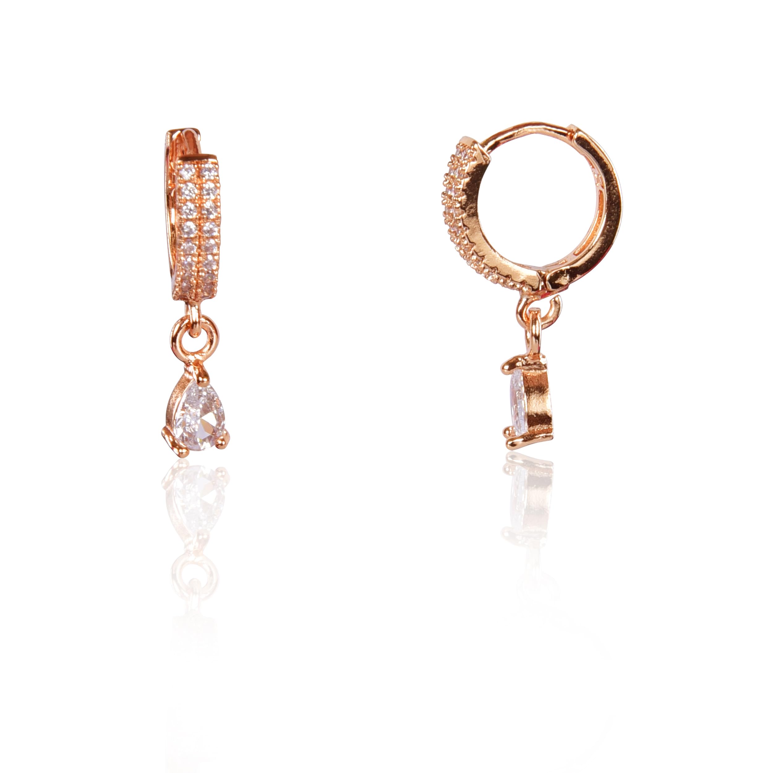 18K Rose Gold Plated Clip-On Hoop Earrings for Women | Stylish Zircon Drop Design Earrings | Fashion Jewelry Gift for Girls & Women | Perfect for Parties, Weddings & Daily Wear
