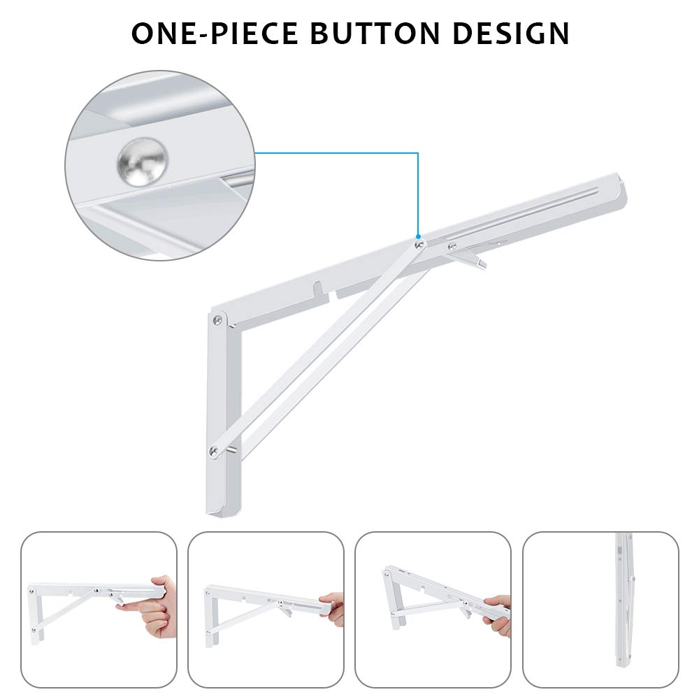 Heavy Duty Folding Shelf Brackets 2 Pack - 150lb Max Load for Wall Mounted Shelves & Tables (14