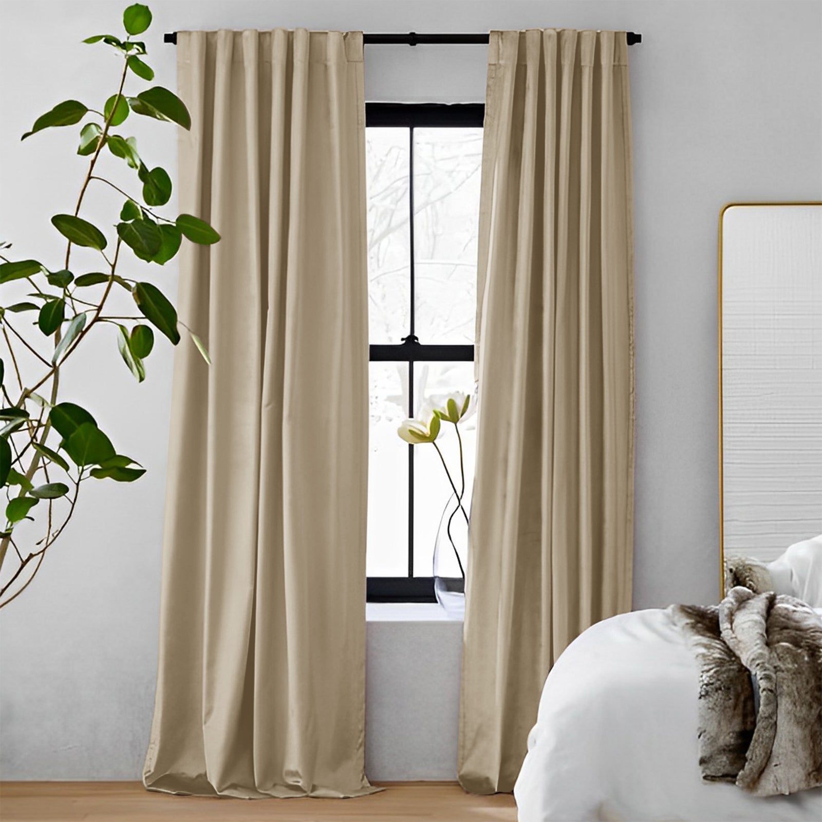 Premium Blackout Curtains - Glacier Gray & Velvet Fabric, Heavyweight Luxury Drapes with Soft Top Back Tab for Bedroom & Living Room | Noise Reducing & Thermal Insulated Window Treatments