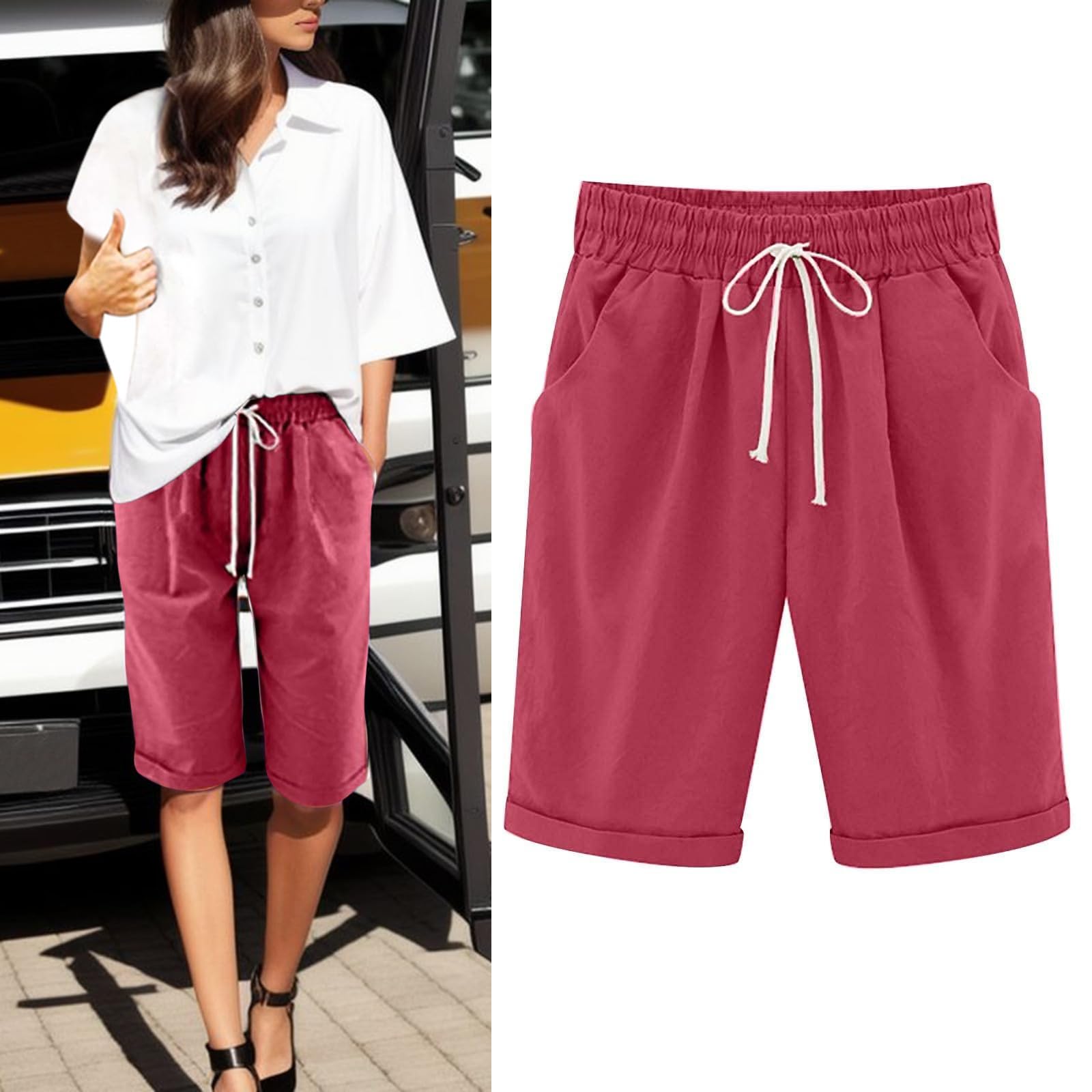Women's Linen Bermuda Shorts - Plus Size Cotton Lounge & Gym Shorts
