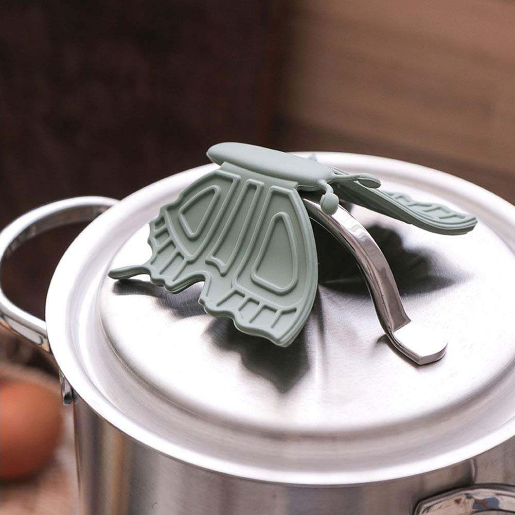 Butterfly Design Silicone Pot Holder Set of 2 - Heat Resistant, Magnetic Lid Lifter, Oven Mitts for Kitchen - Gray (Perfect for Cooking, Baking & Grilling)